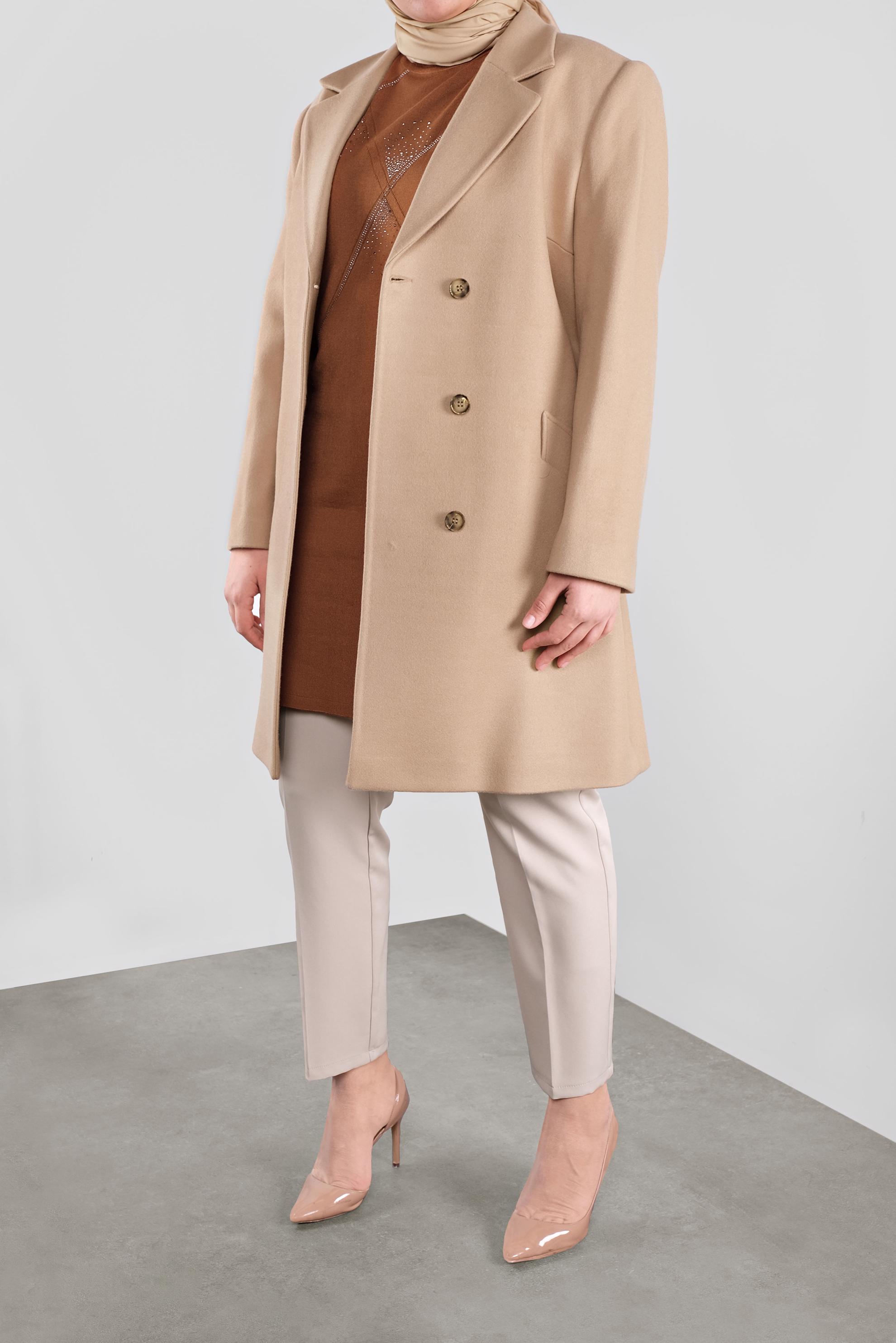 Vêtements hijab BRUN CABAN À DEUX RANGÉES DE BOUTONS 90166 