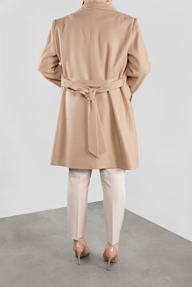 Tesettür giyim KAHVE KRUVAZE YAKA KAŞE KABAN 90166  - ALVİNA