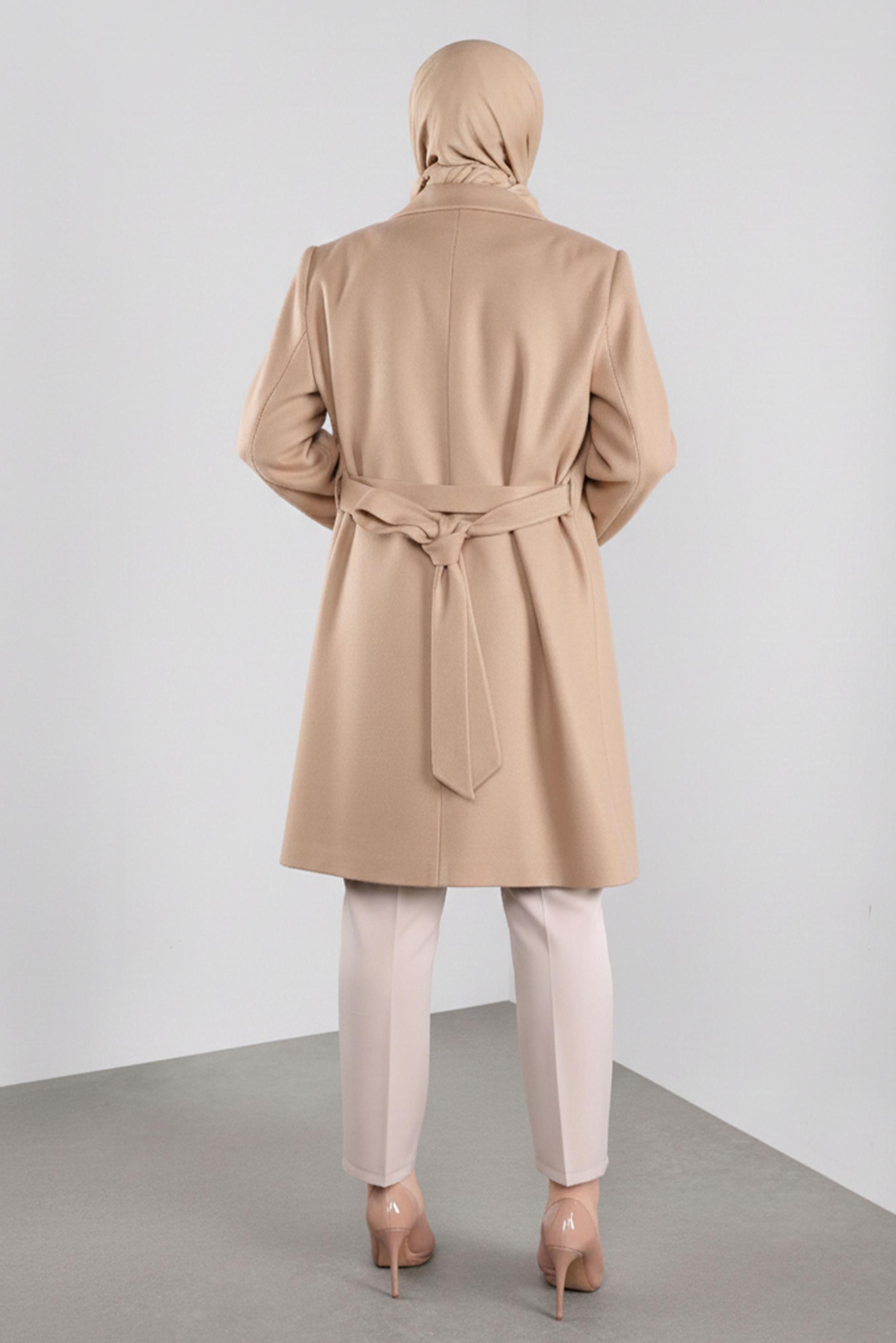 Hijab clothing BROWN DOUBLE-BREASTED CACHE COAT 90166