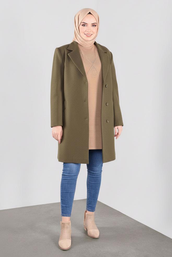 Hijab clothing KHAKI DOUBLE-BREASTED CACHE COAT 90166 - ALVİNA