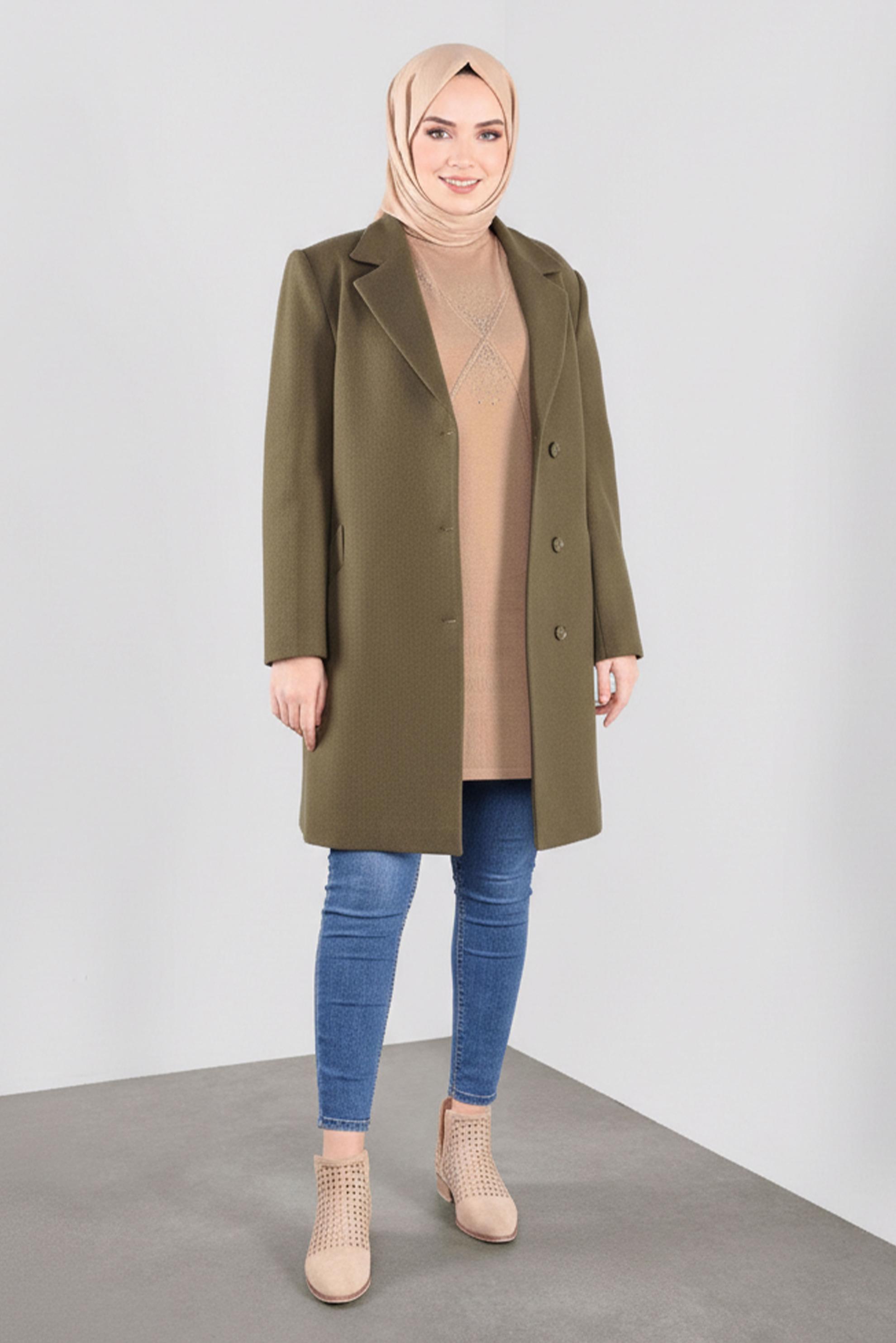 Hijab clothing KHAKI DOUBLE-BREASTED CACHE COAT 90166