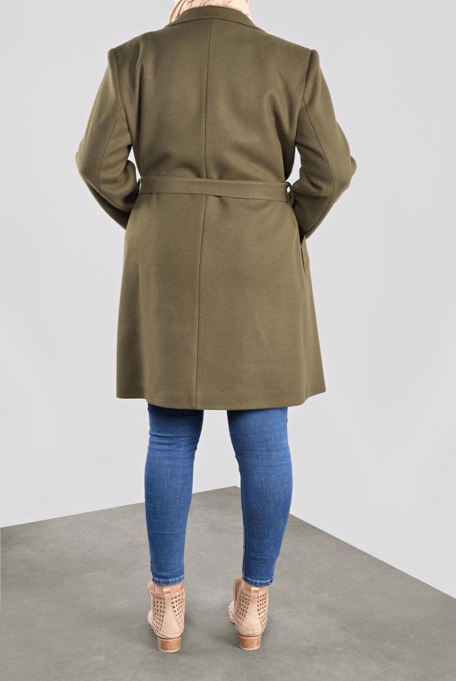 Tesettür giyim HAKİ KRUVAZE YAKA KAŞE KABAN 90166  - ALVİNA