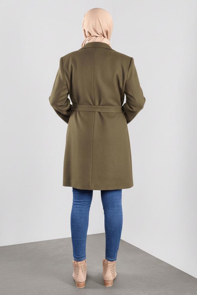 Hijab clothing KHAKI DOUBLE-BREASTED CACHE COAT 90166 - ALVİNA