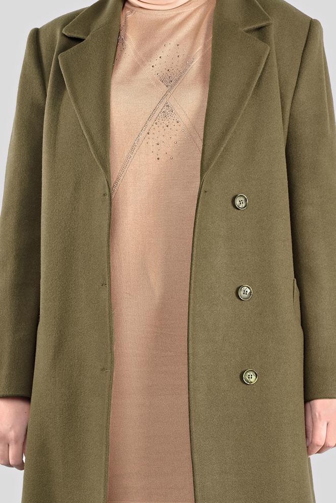 Tesettür giyim HAKİ KRUVAZE YAKA KAŞE KABAN 90166  - ALVİNA