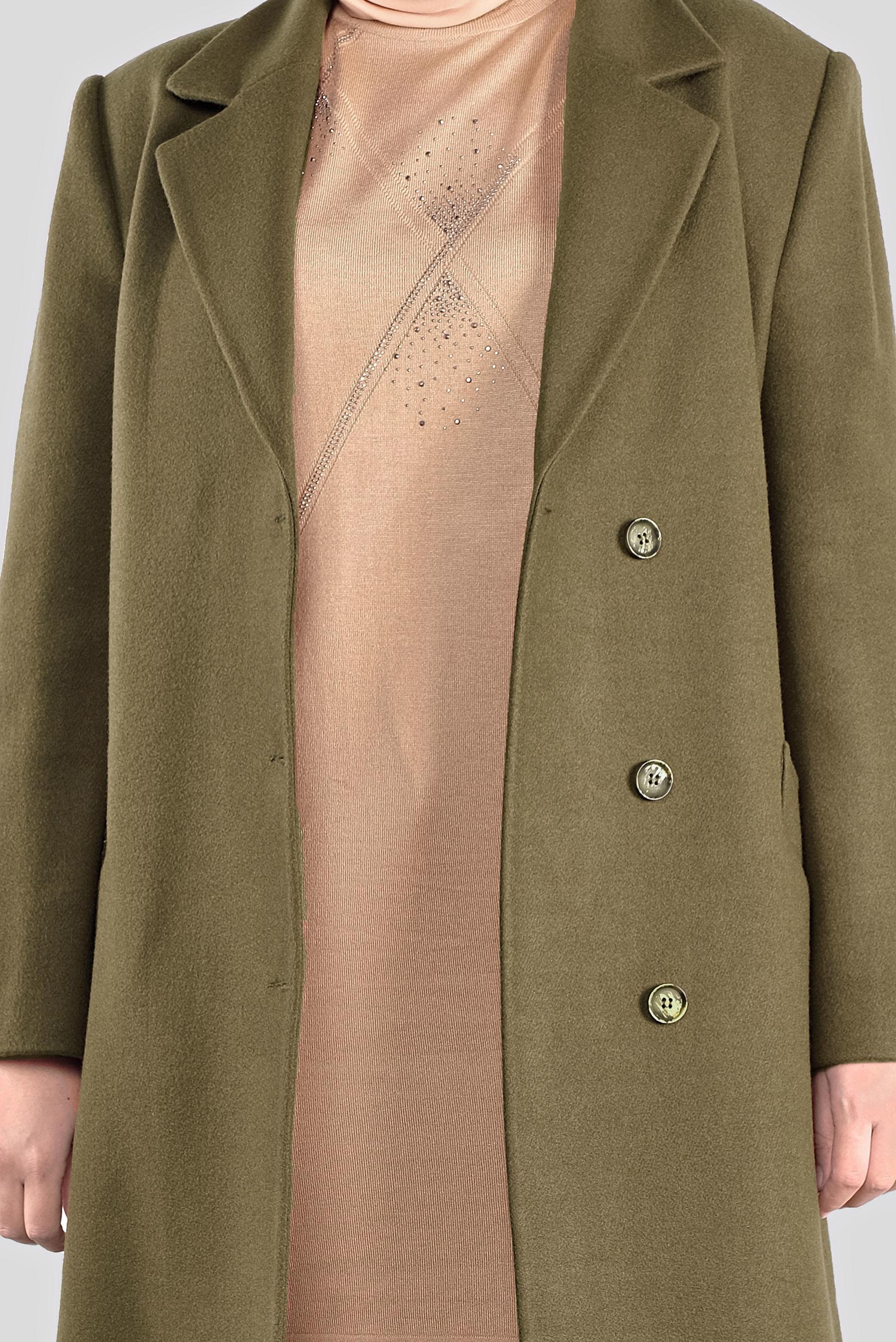 Tesettür giyim HAKİ KRUVAZE YAKA KAŞE KABAN 90166 