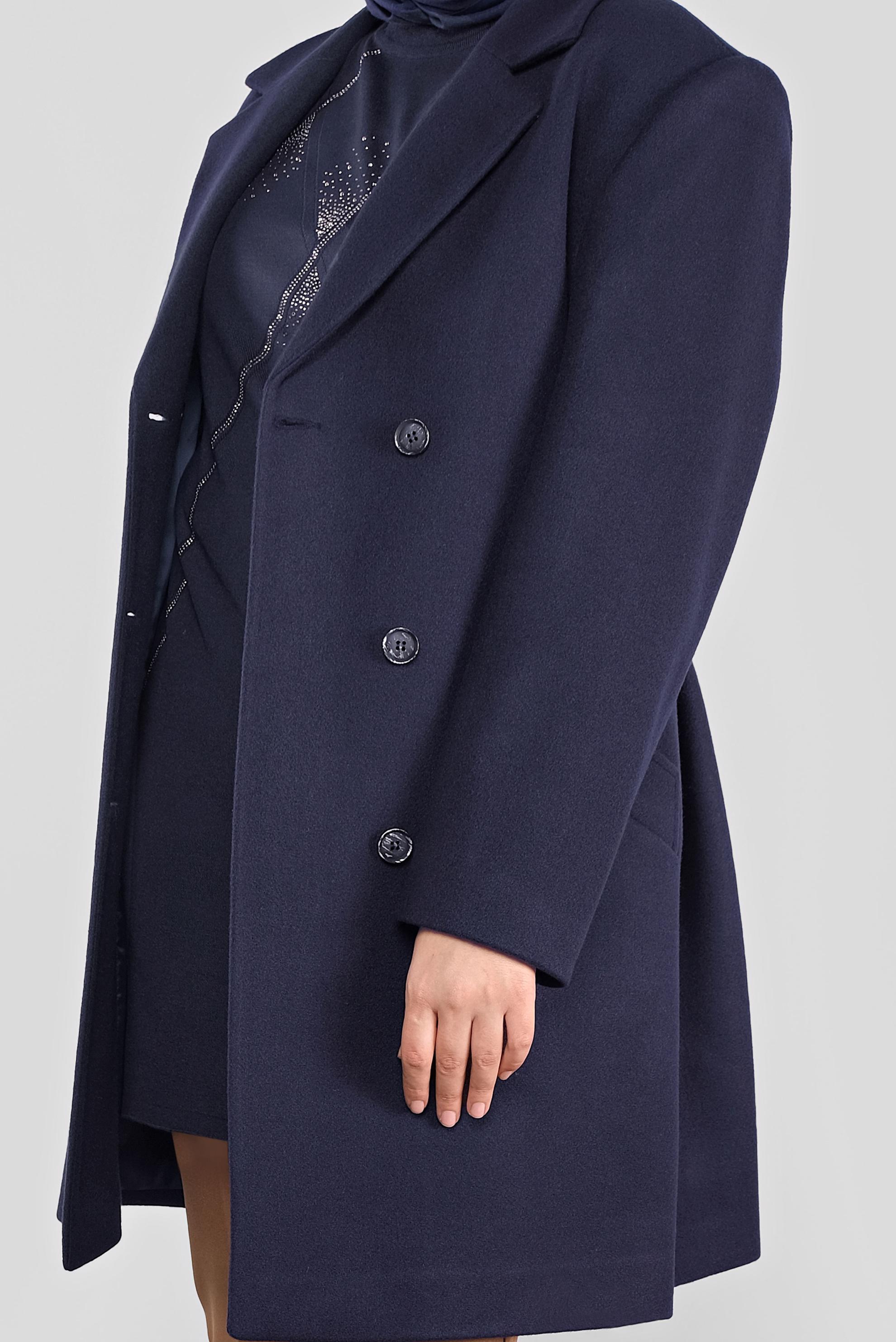 Tesettür giyim LACİVERT KRUVAZE YAKA KAŞE KABAN 90166 