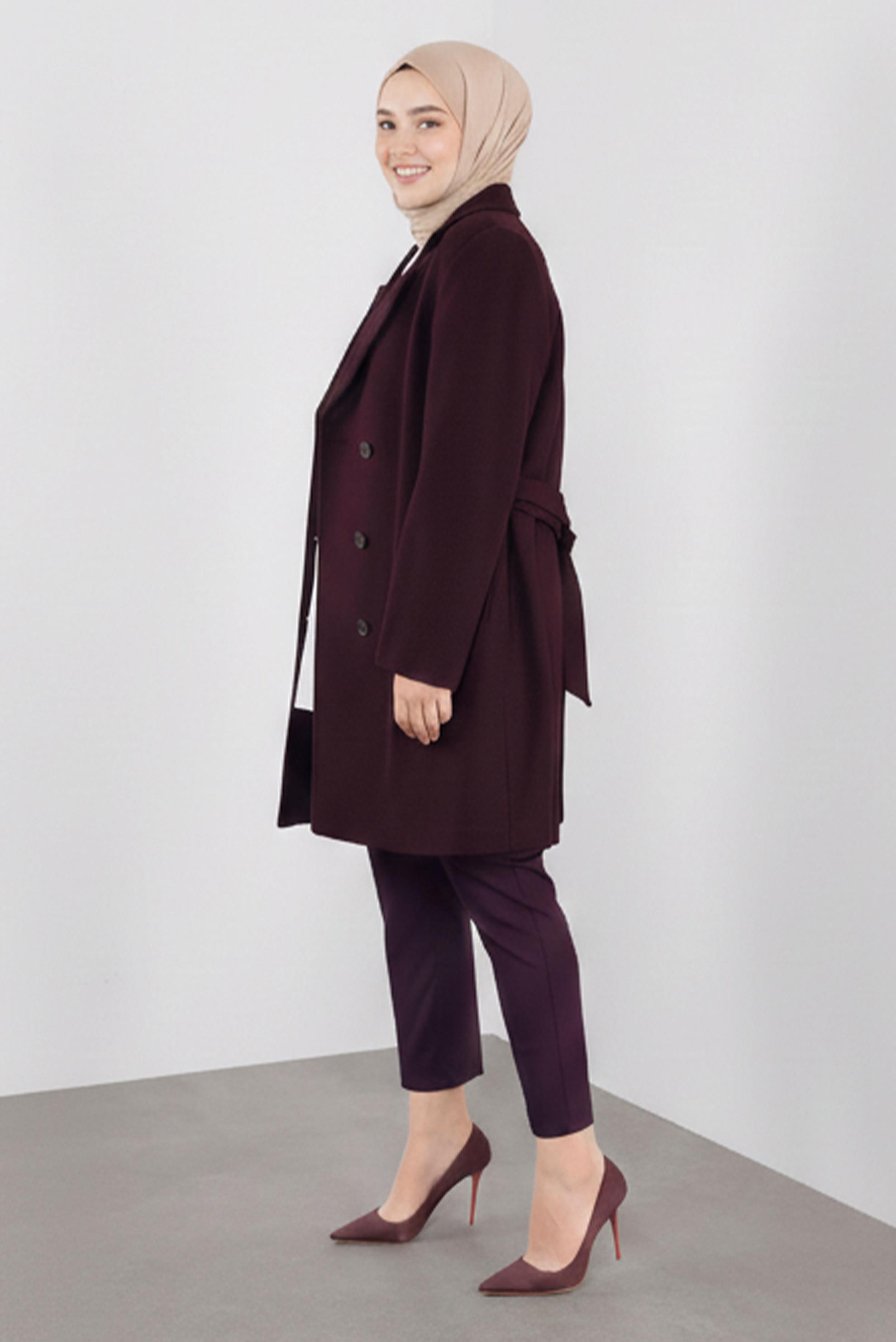 Tesettür giyim MÜRDÜM KRUVAZE YAKA KAŞE KABAN 90166 