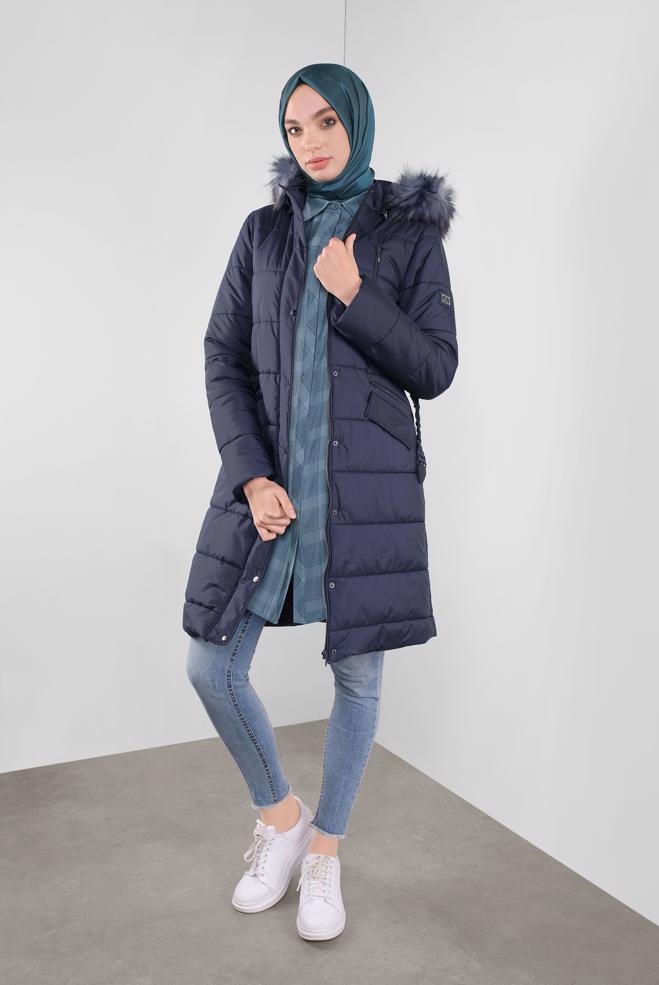 Hijab clothing  FAUX-FUR-TRIM HOODED PUFFER COAT 90172  - ALVİNA