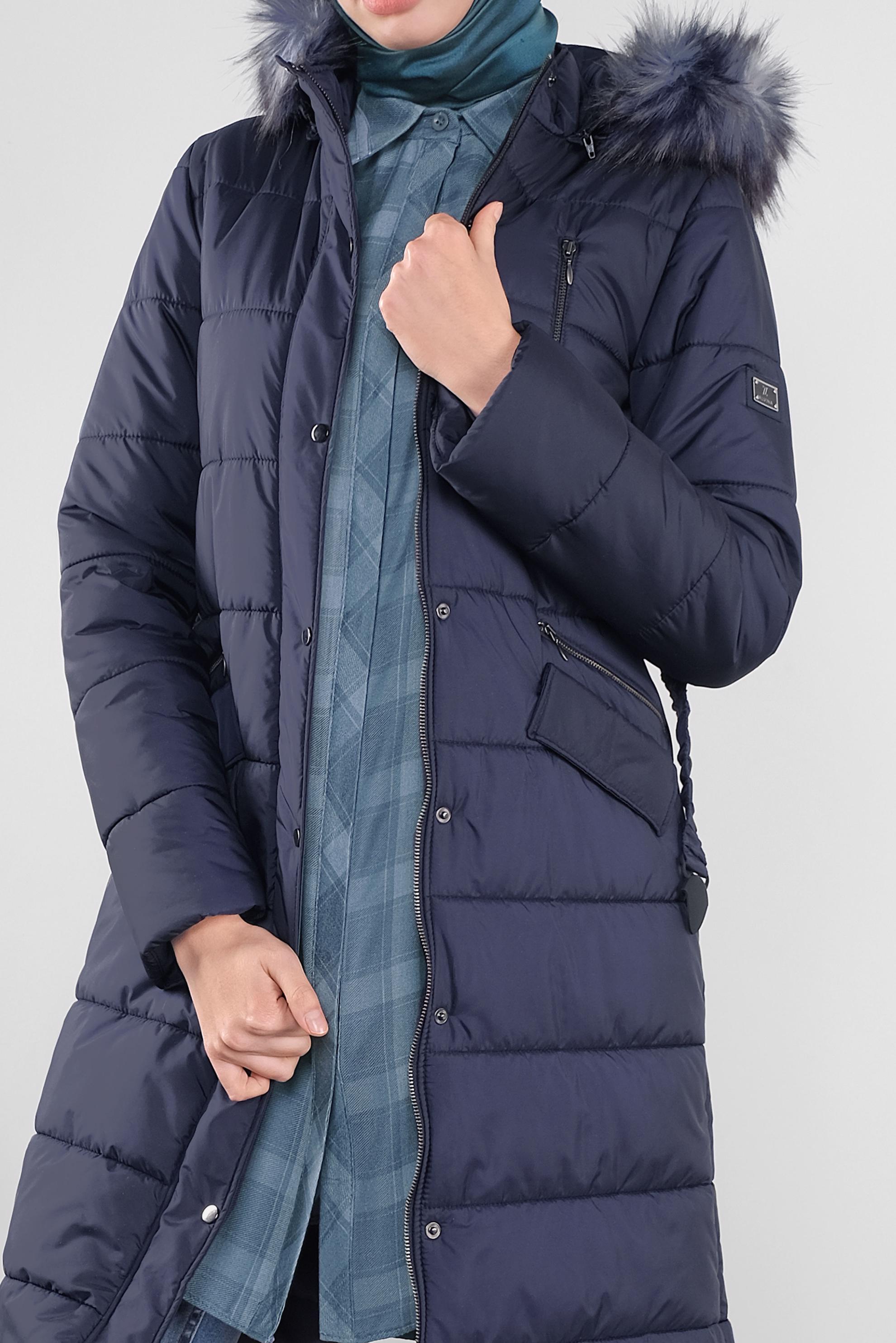 Hijab clothing NAVY BLUE FAUX-FUR-TRIM HOODED PUFFER COAT 90172 