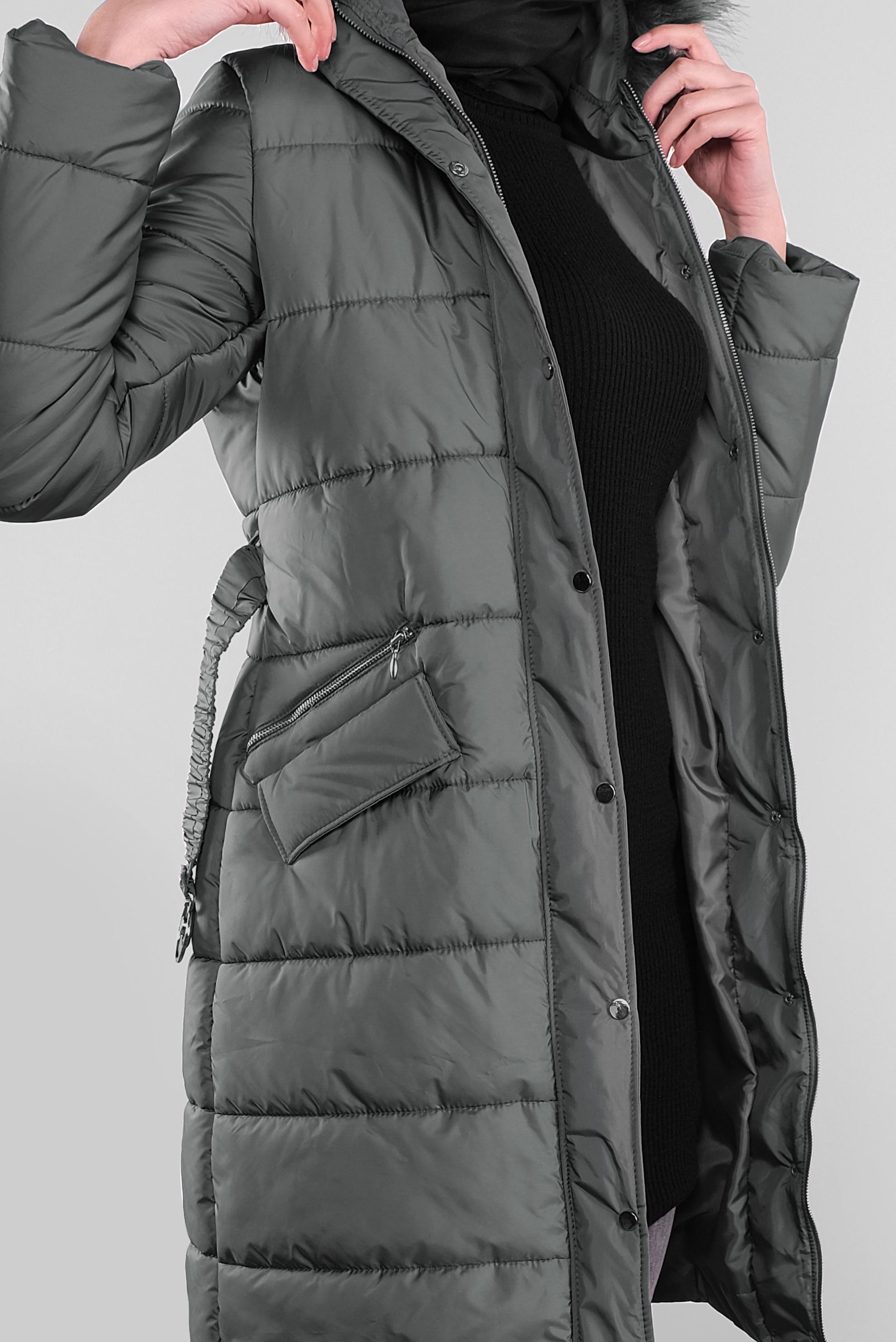 Tesettür giyim GRİ KAPÜŞONU KÜRKLÜ ŞİŞME KABAN 90172 