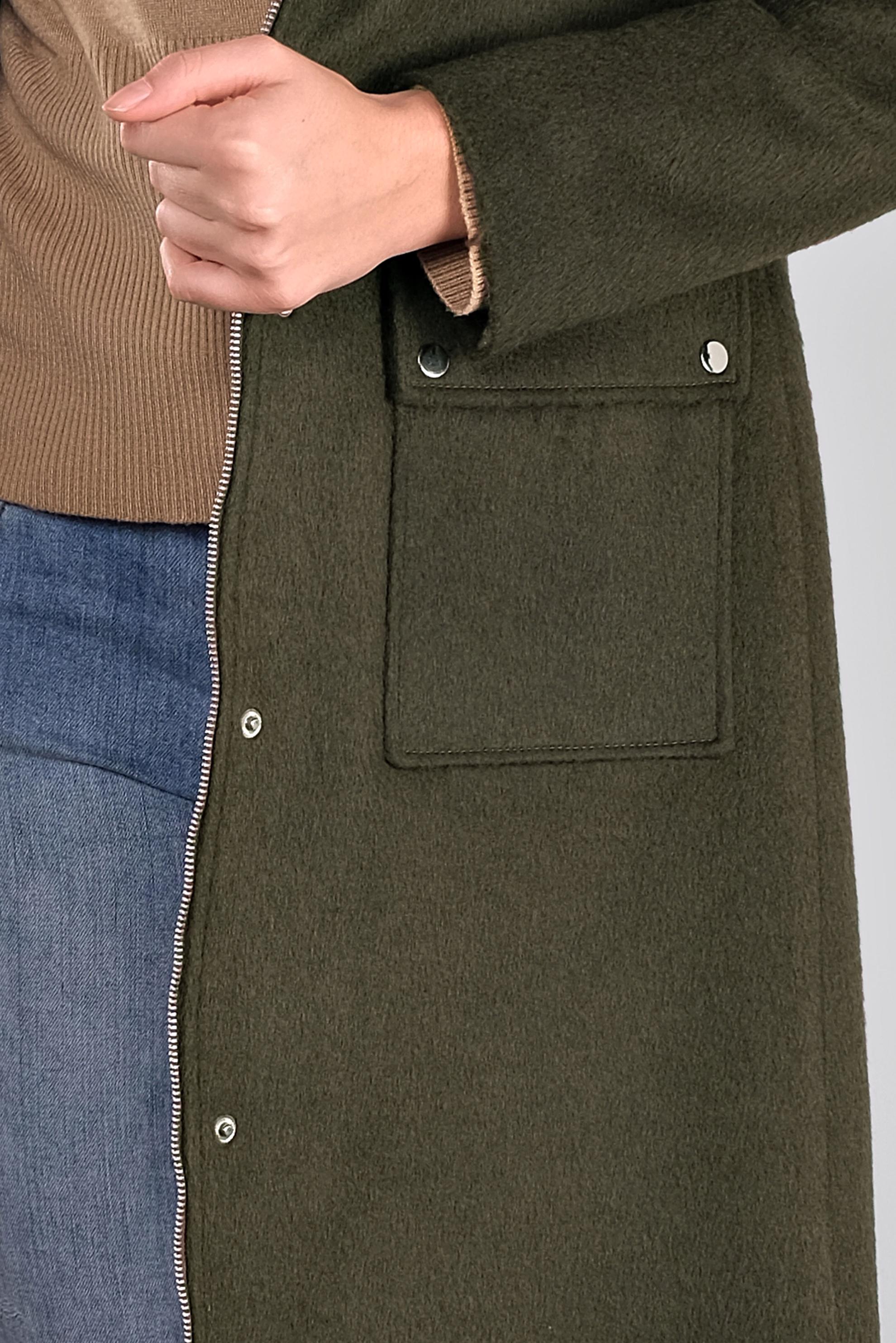 Tesettür giyim HAKİ KAPÜŞONU KÜRKLÜ YÜN KABAN 90176