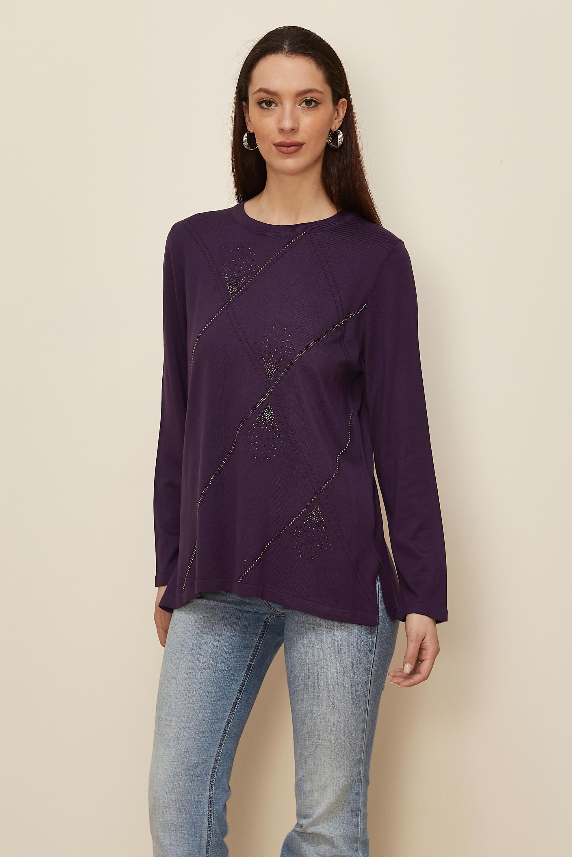 Tesettür giyim MOR TAŞ DETAYLI TRİKO KAZAK 20102