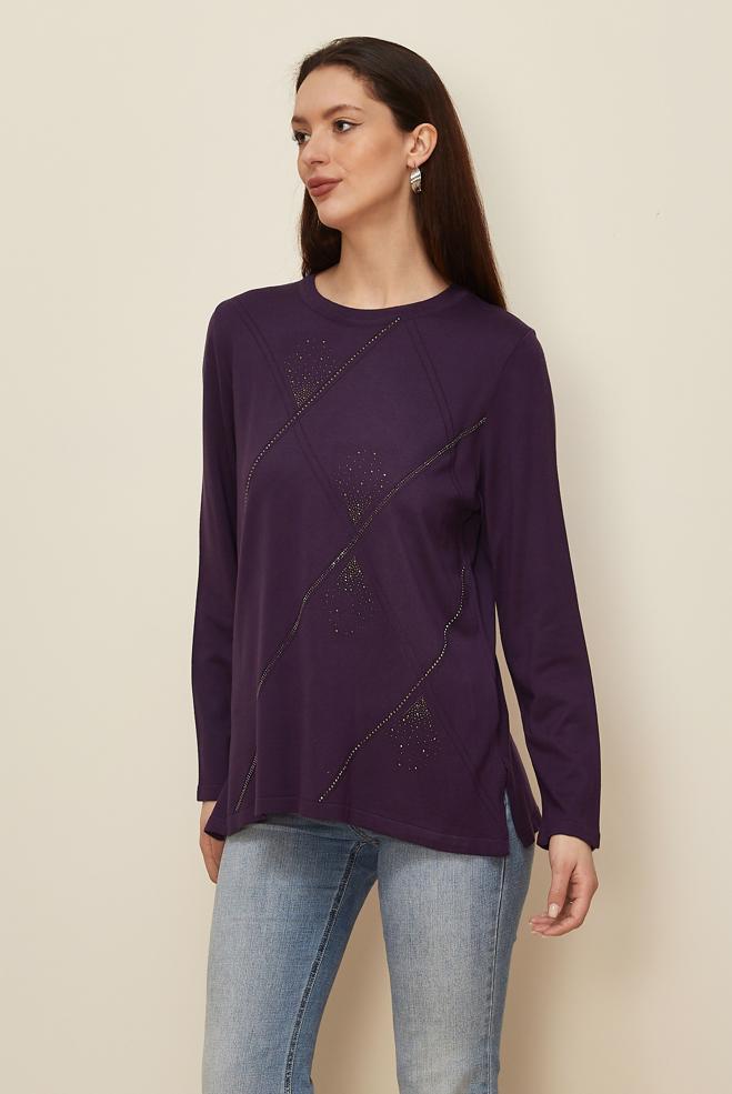 Tesettür giyim MOR TAŞ DETAYLI TRİKO KAZAK 20102 - ALVİNA