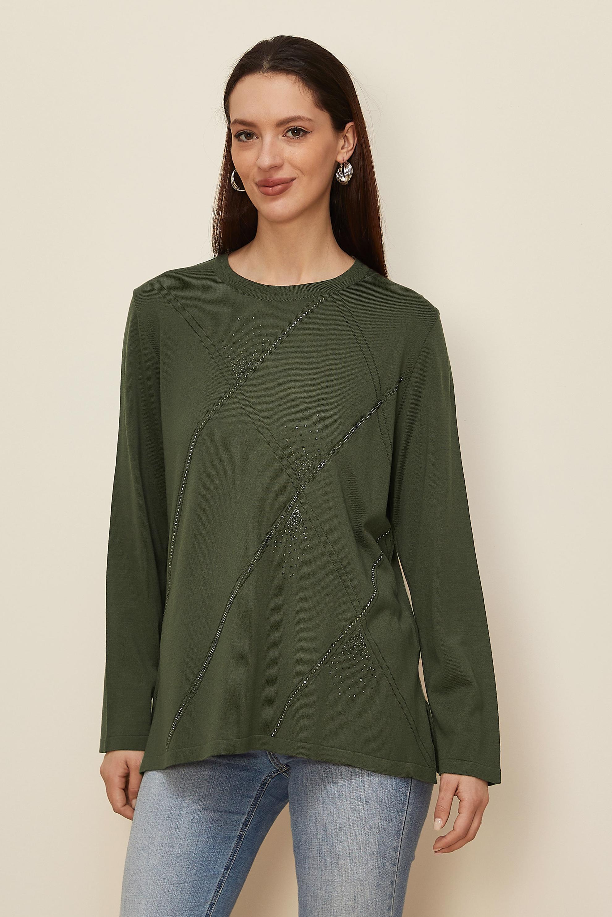 Tesettür giyim HAKİ TAŞ DETAYLI TRİKO KAZAK 20102