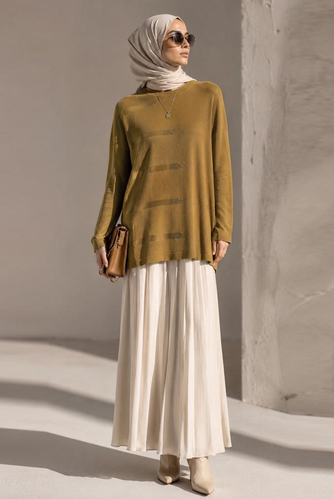 Vêtements hijab JAUNE PULL EN MAILLE DÉTAIL GEMME 20104 - ALVİNA