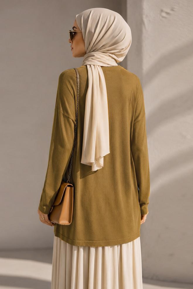 Vêtements hijab JAUNE PULL EN MAILLE DÉTAIL GEMME 20104 - ALVİNA