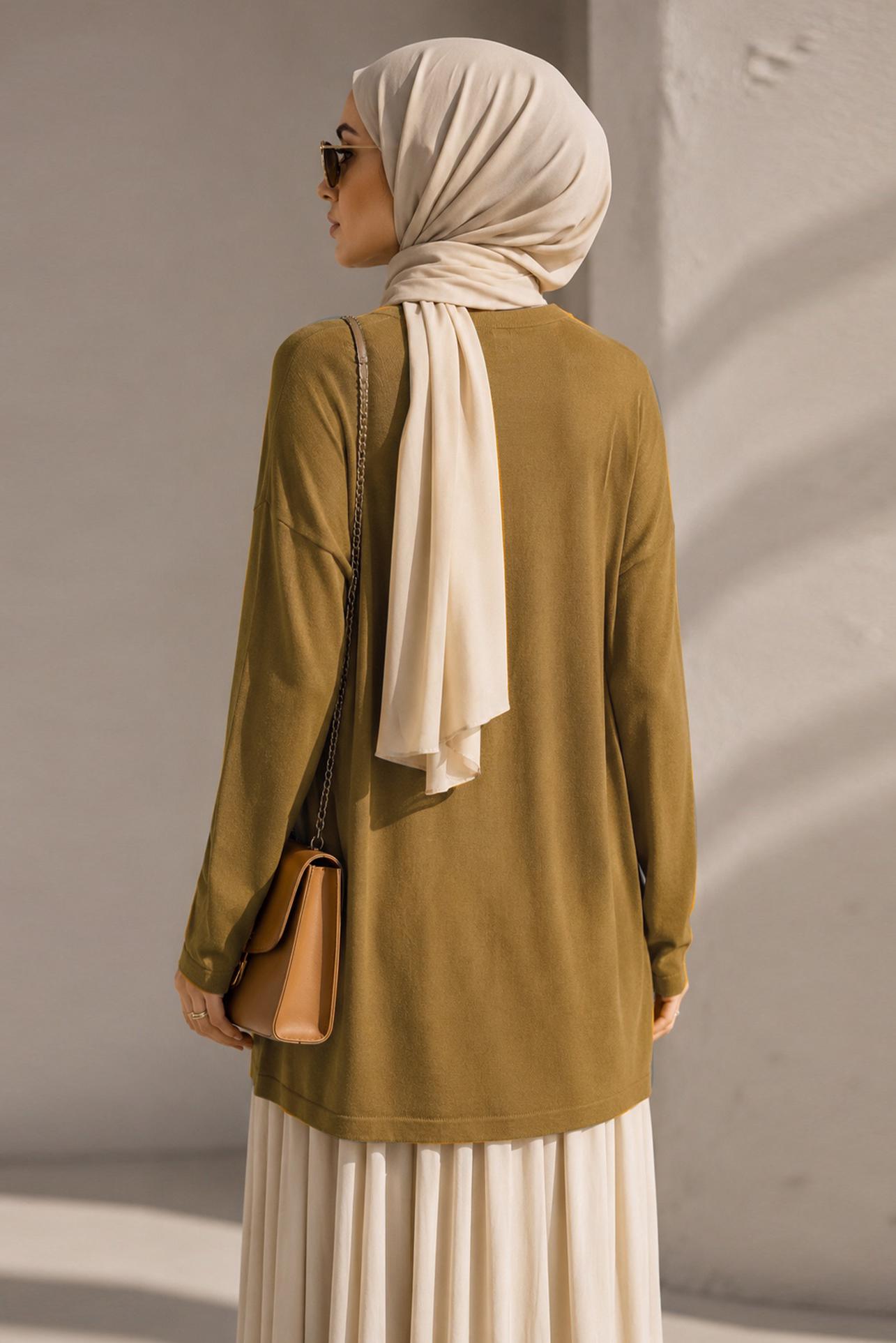 Vêtements hijab JAUNE PULL EN MAILLE DÉTAIL GEMME 20104