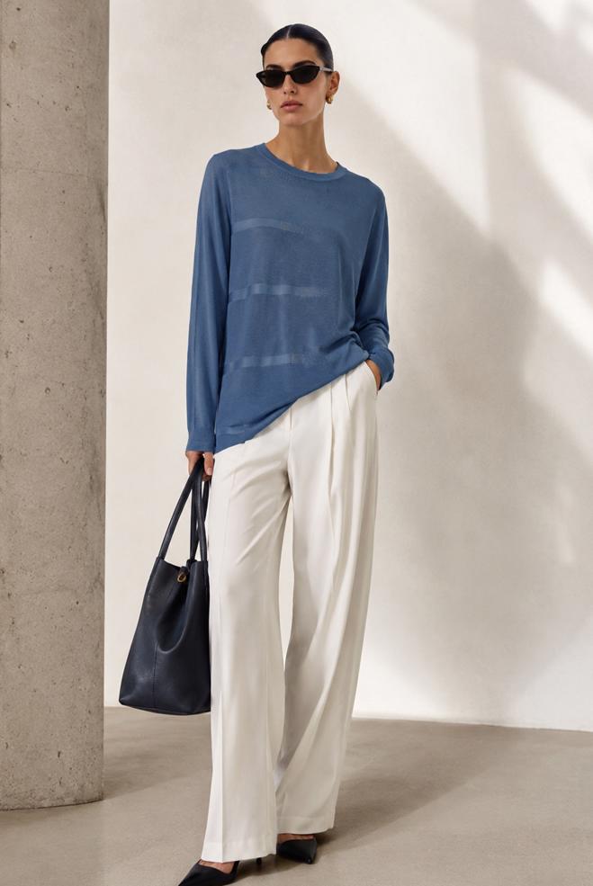 Vêtements hijab BLEU MARINE PULL EN MAILLE DÉTAIL GEMME 20104 - ALVİNA