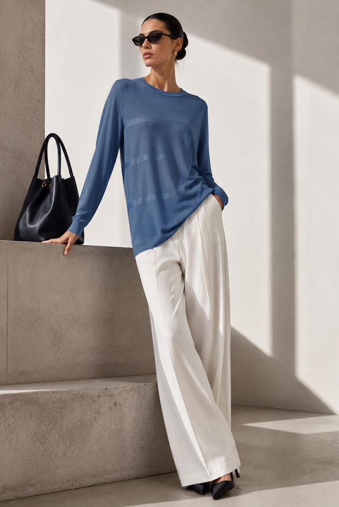 Vêtements hijab BLEU MARINE PULL EN MAILLE DÉTAIL GEMME 20104 - ALVİNA