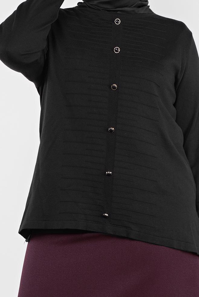 Vêtements hijab NOIR PULL EN TRICOT À BOUTONNÉ 20105  - ALVİNA