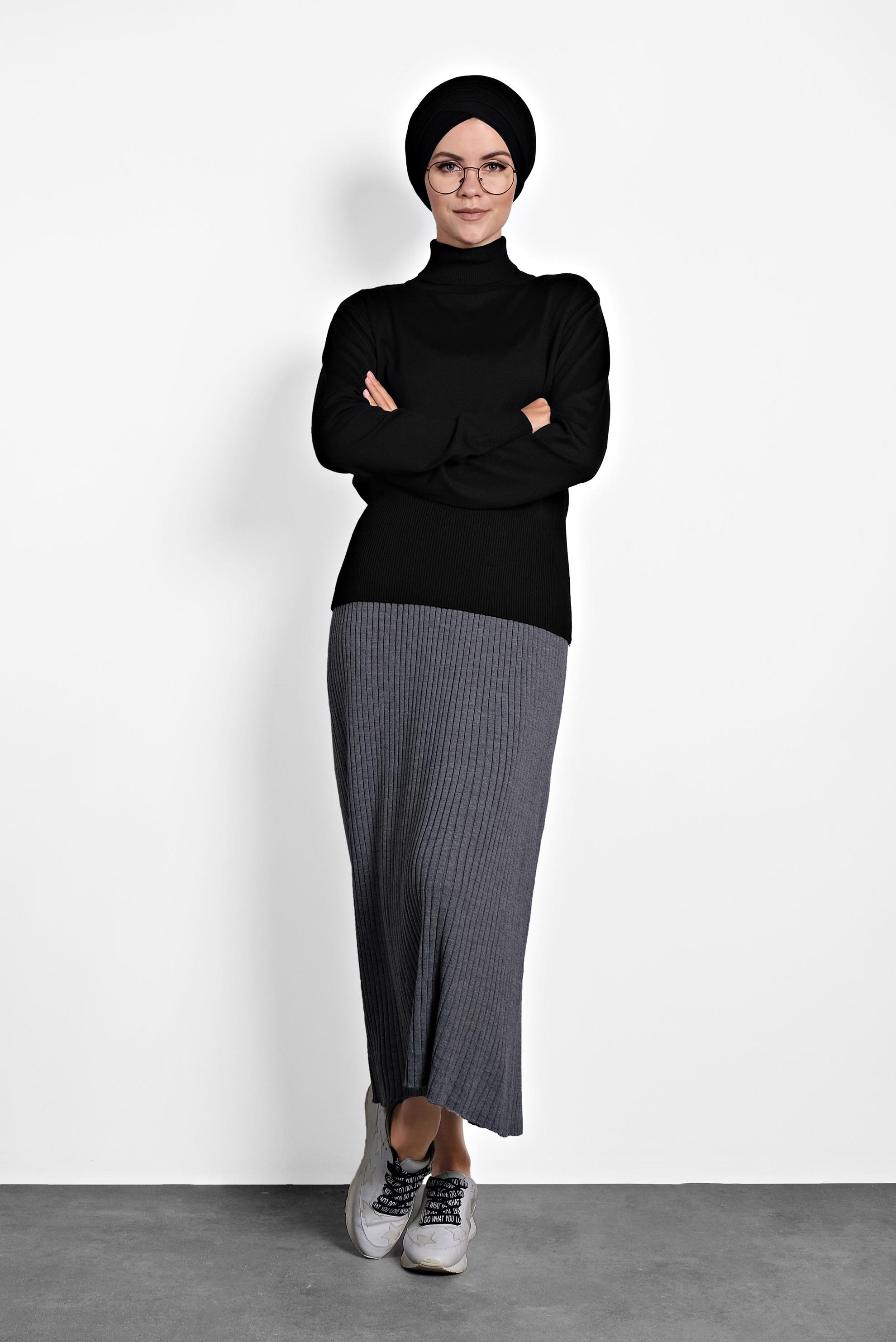 Tesettür giyim SİYAH BALIKÇI YAKA TRİKO KAZAK 40042