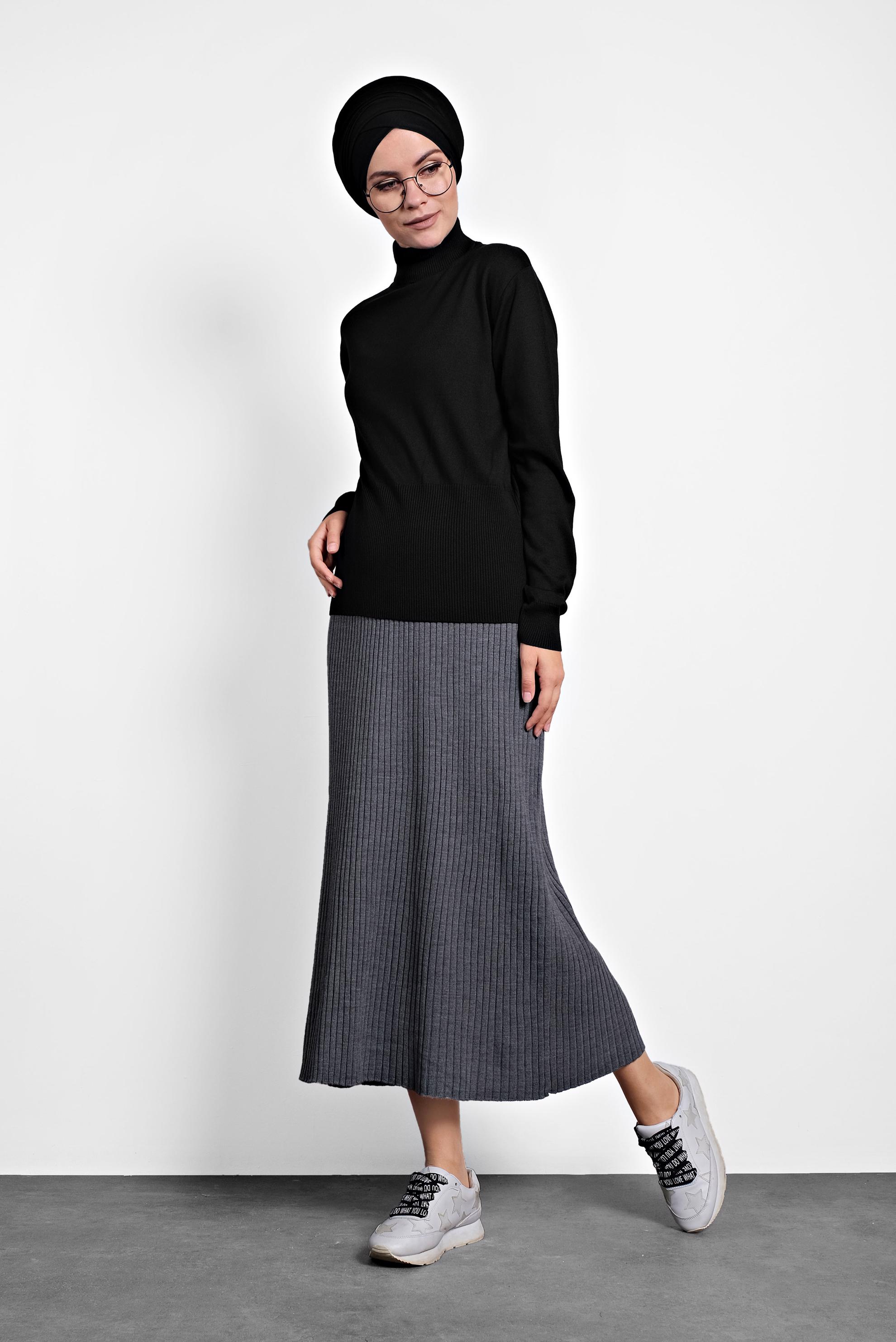 Tesettür giyim SİYAH BALIKÇI YAKA TRİKO KAZAK 40042