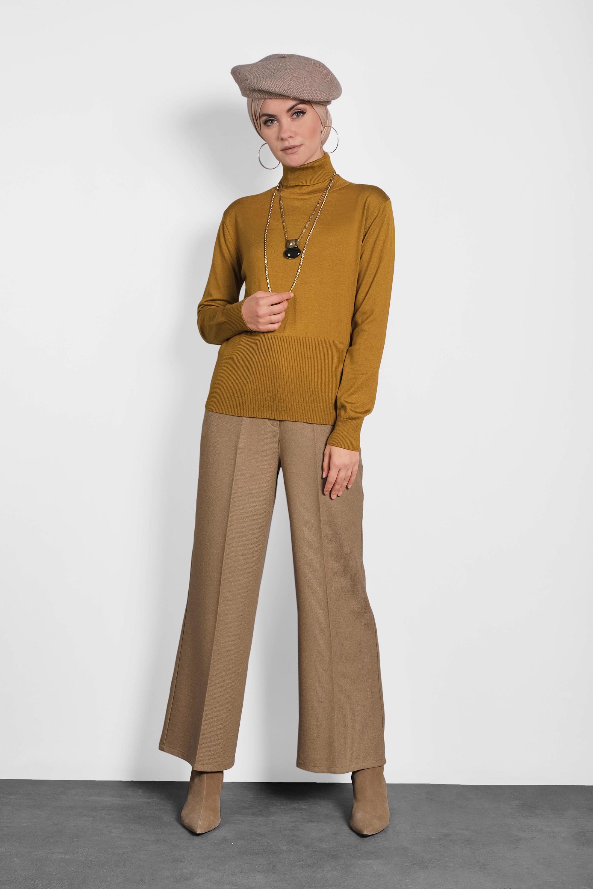 Tesettür giyim SARI BALIKÇI YAKA TRİKO KAZAK 40042