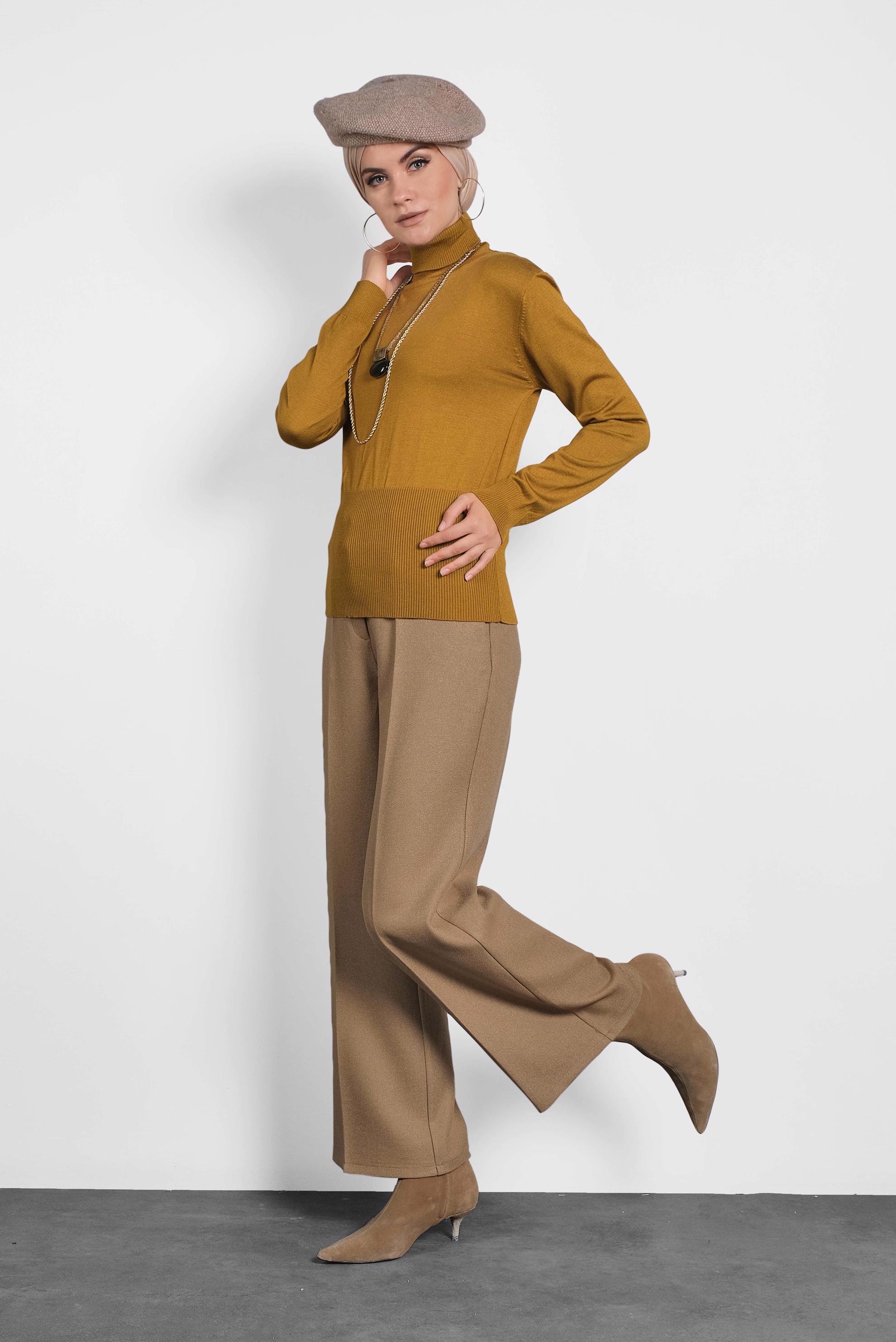 Tesettür giyim SARI BALIKÇI YAKA TRİKO KAZAK 40042