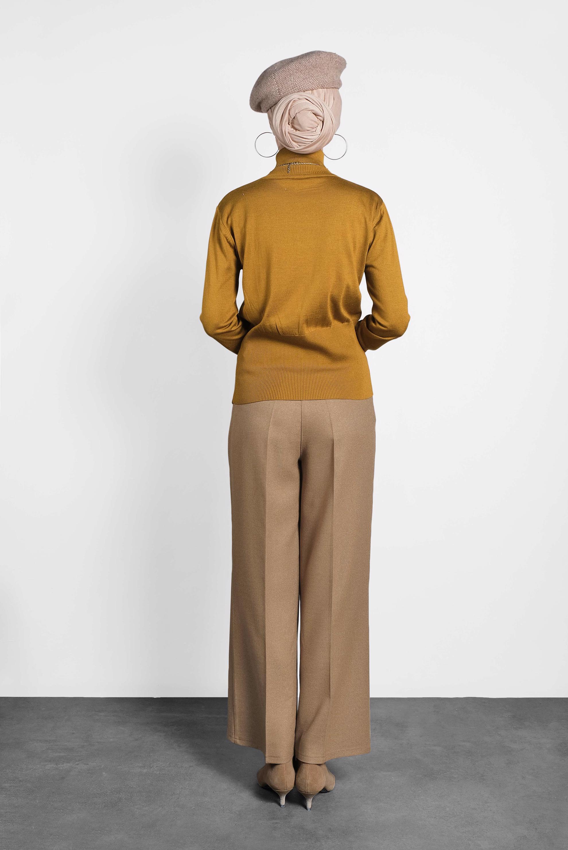 Tesettür giyim SARI BALIKÇI YAKA TRİKO KAZAK 40042