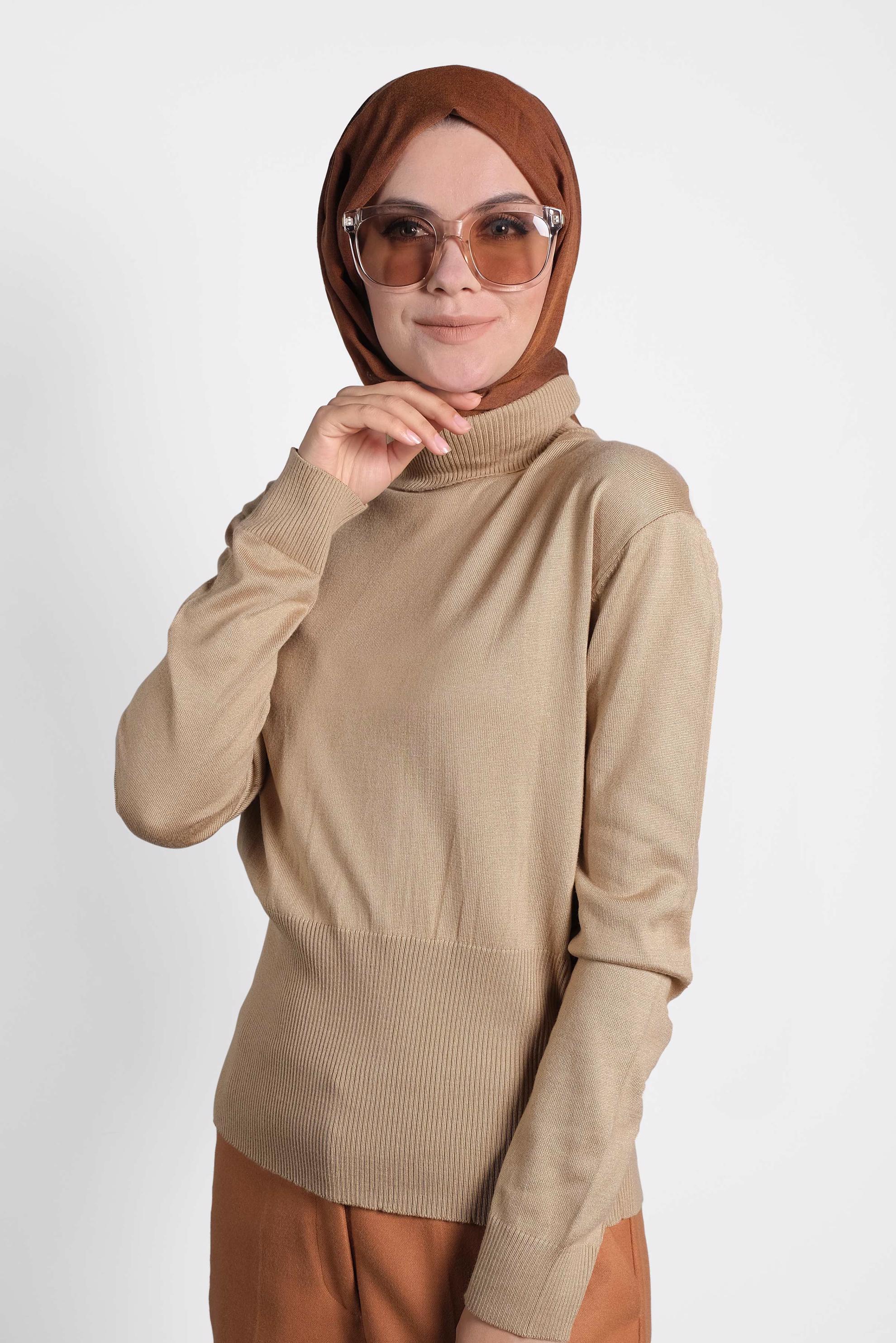 Tesettür giyim KAHVE BALIKÇI YAKA TRİKO KAZAK 40042