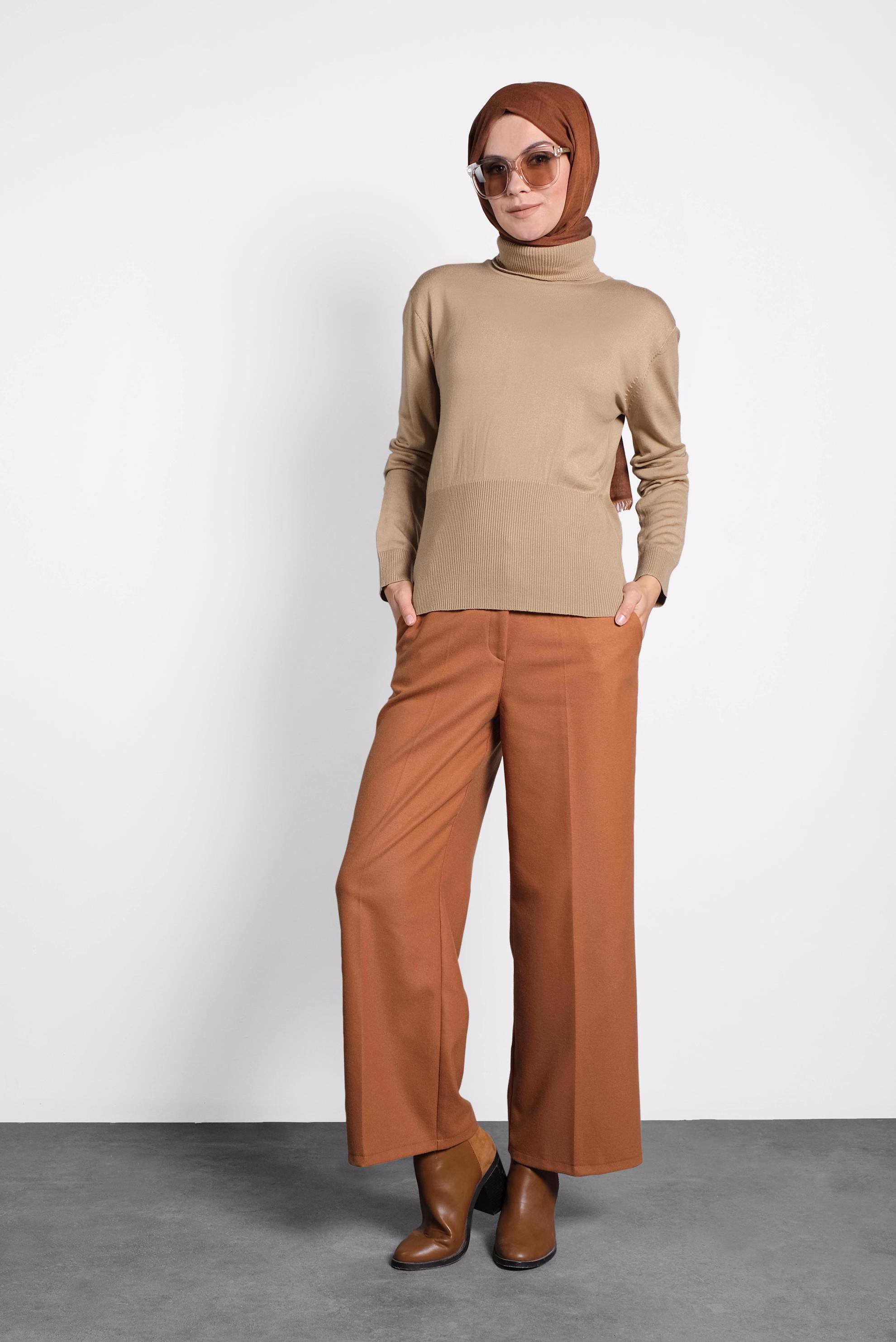 Tesettür giyim KAHVE BALIKÇI YAKA TRİKO KAZAK 40042