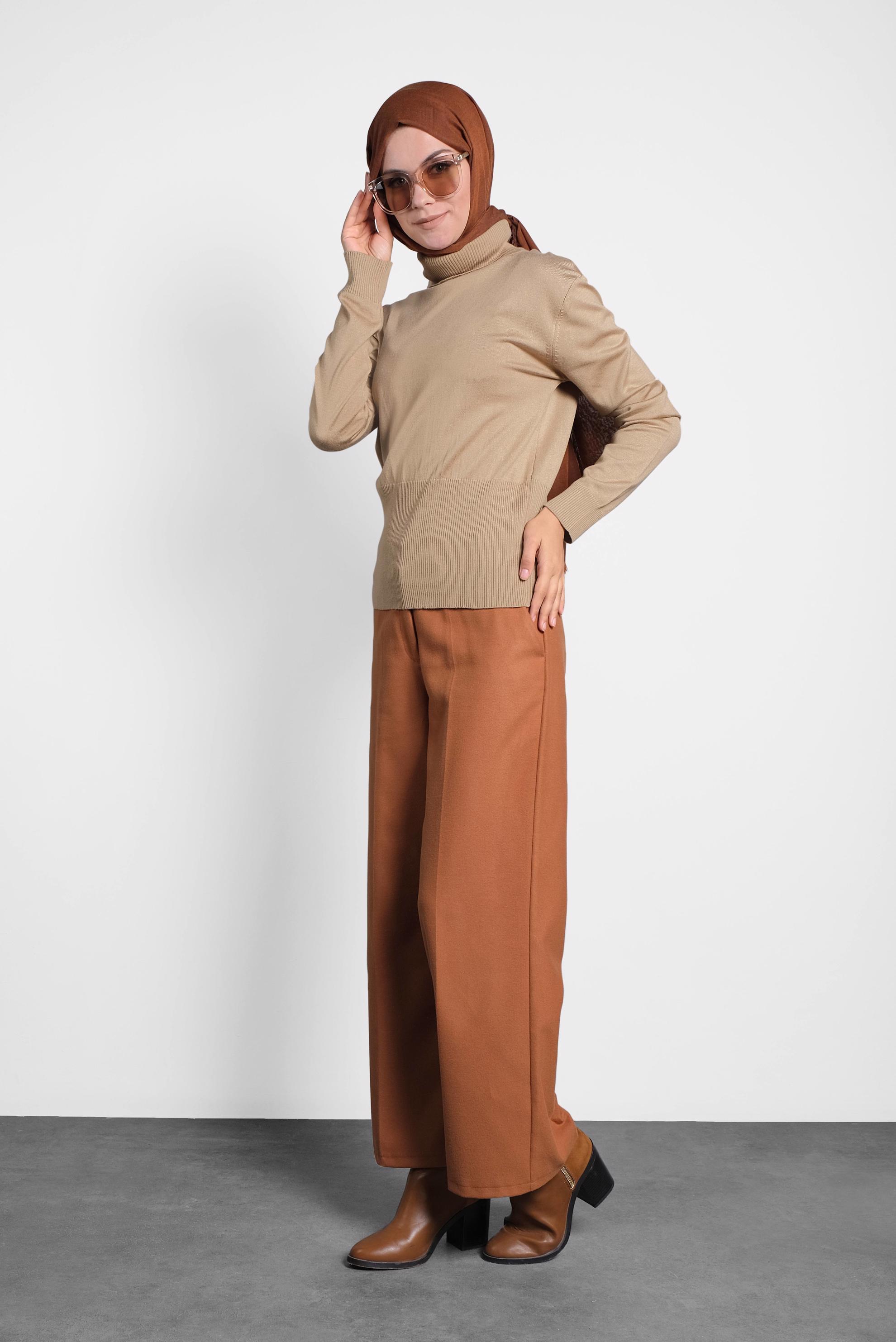 Tesettür giyim KAHVE BALIKÇI YAKA TRİKO KAZAK 40042