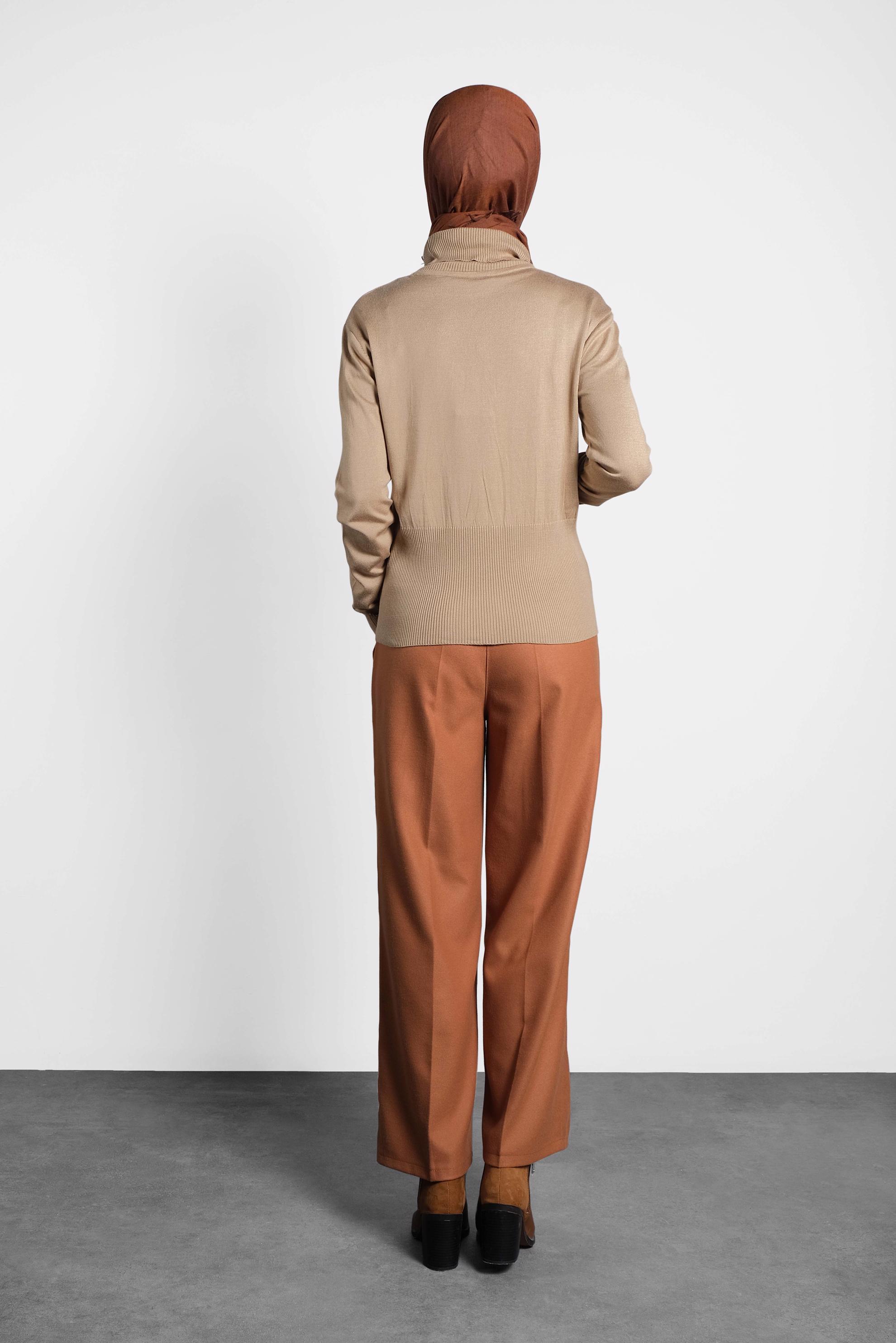 Tesettür giyim KAHVE BALIKÇI YAKA TRİKO KAZAK 40042