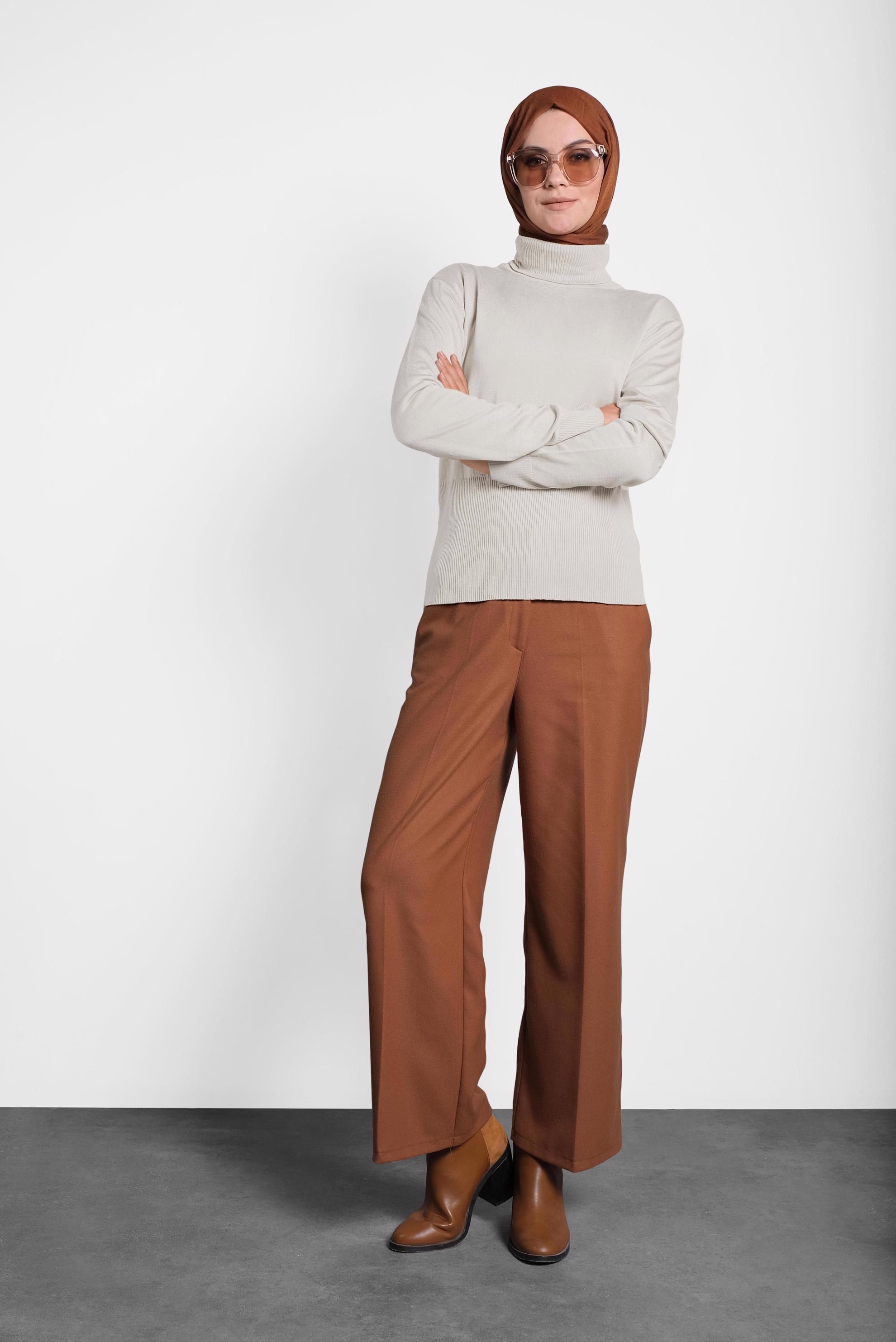 Tesettür giyim BEJ BALIKÇI YAKA TRİKO KAZAK 40042