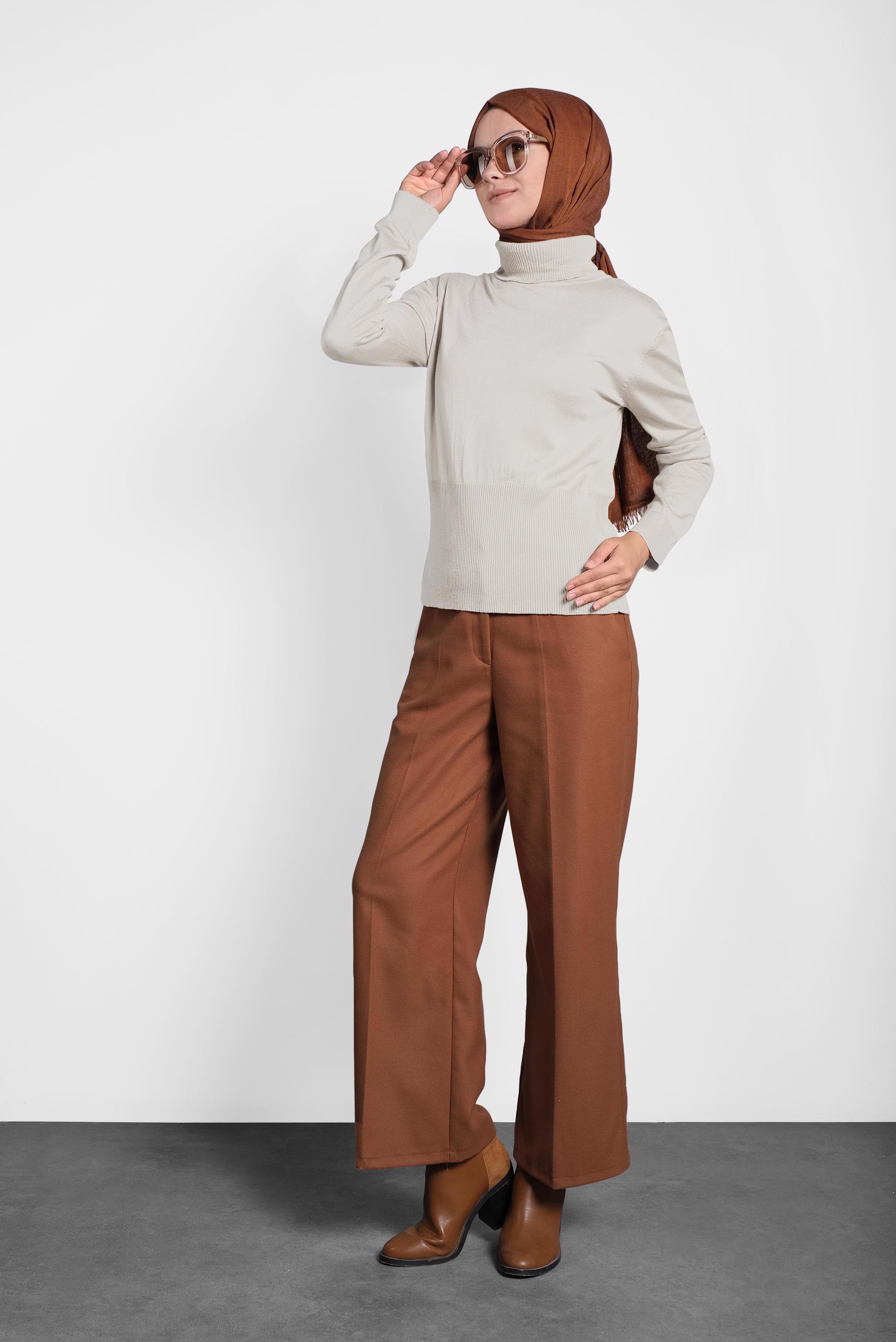 Tesettür giyim BEJ BALIKÇI YAKA TRİKO KAZAK 40042