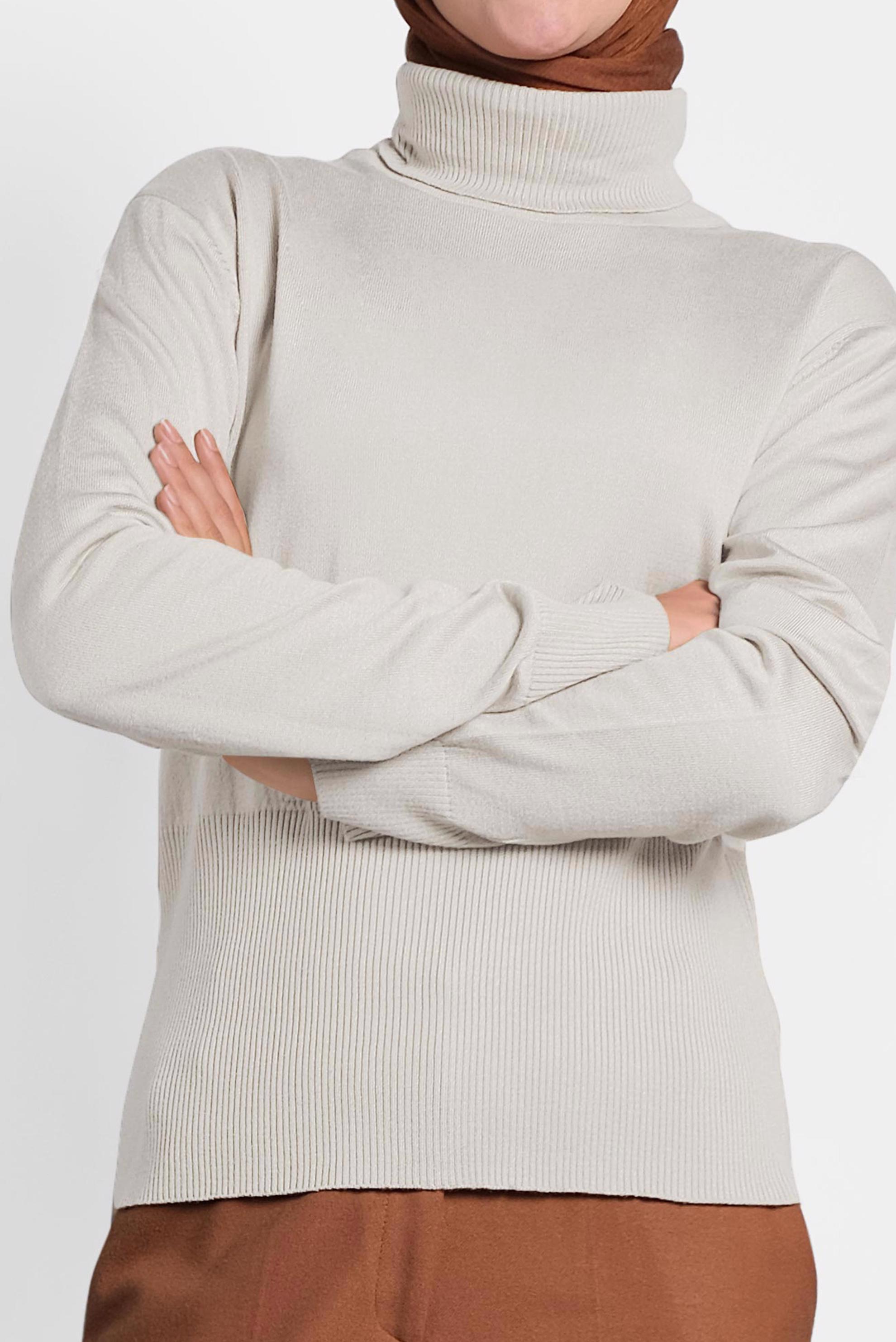 Tesettür giyim BEJ BALIKÇI YAKA TRİKO KAZAK 40042