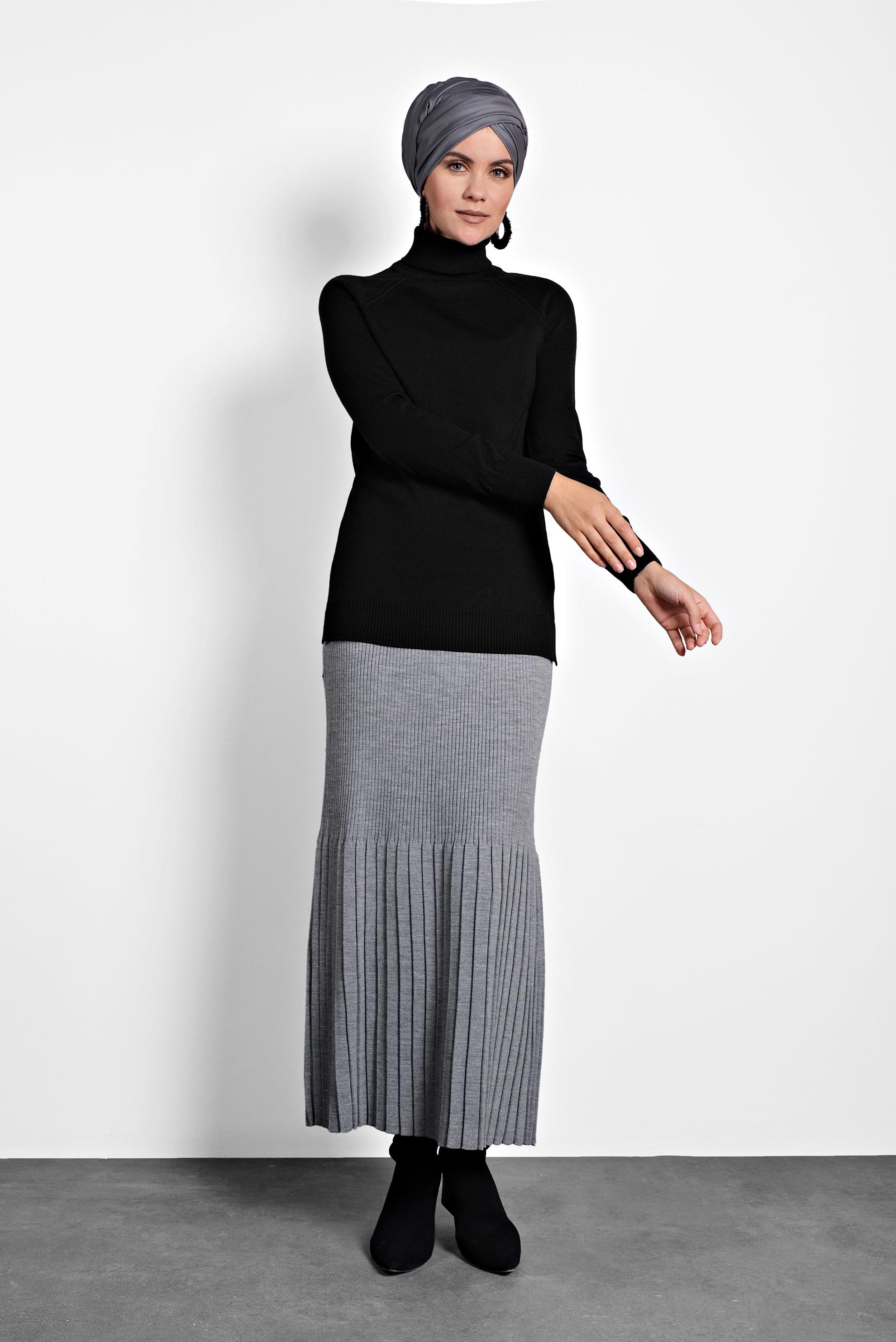 Tesettür giyim SİYAH BALIKÇI YAKA TRİKO KAZAK 40070 