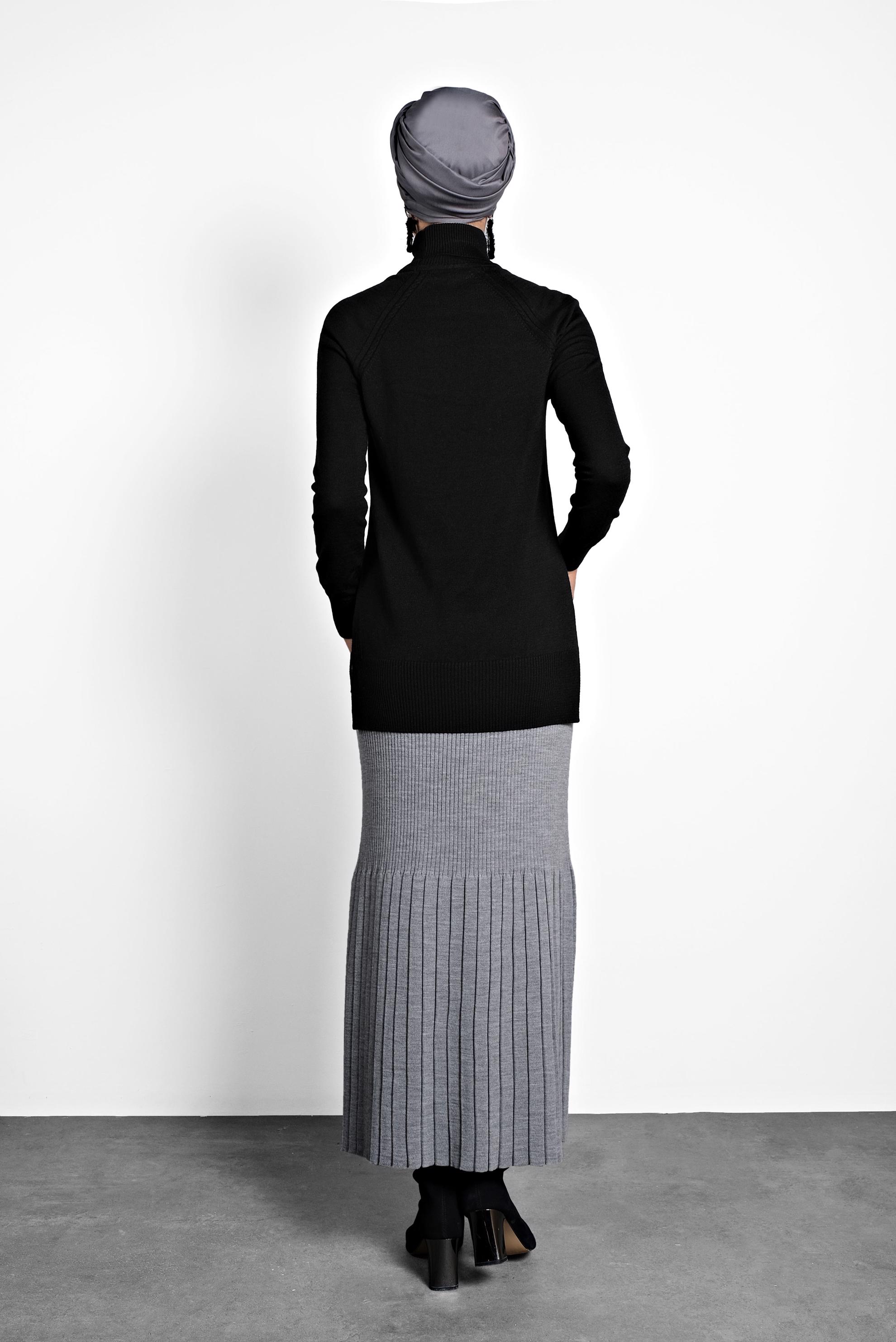 Tesettür giyim SİYAH BALIKÇI YAKA TRİKO KAZAK 40070 