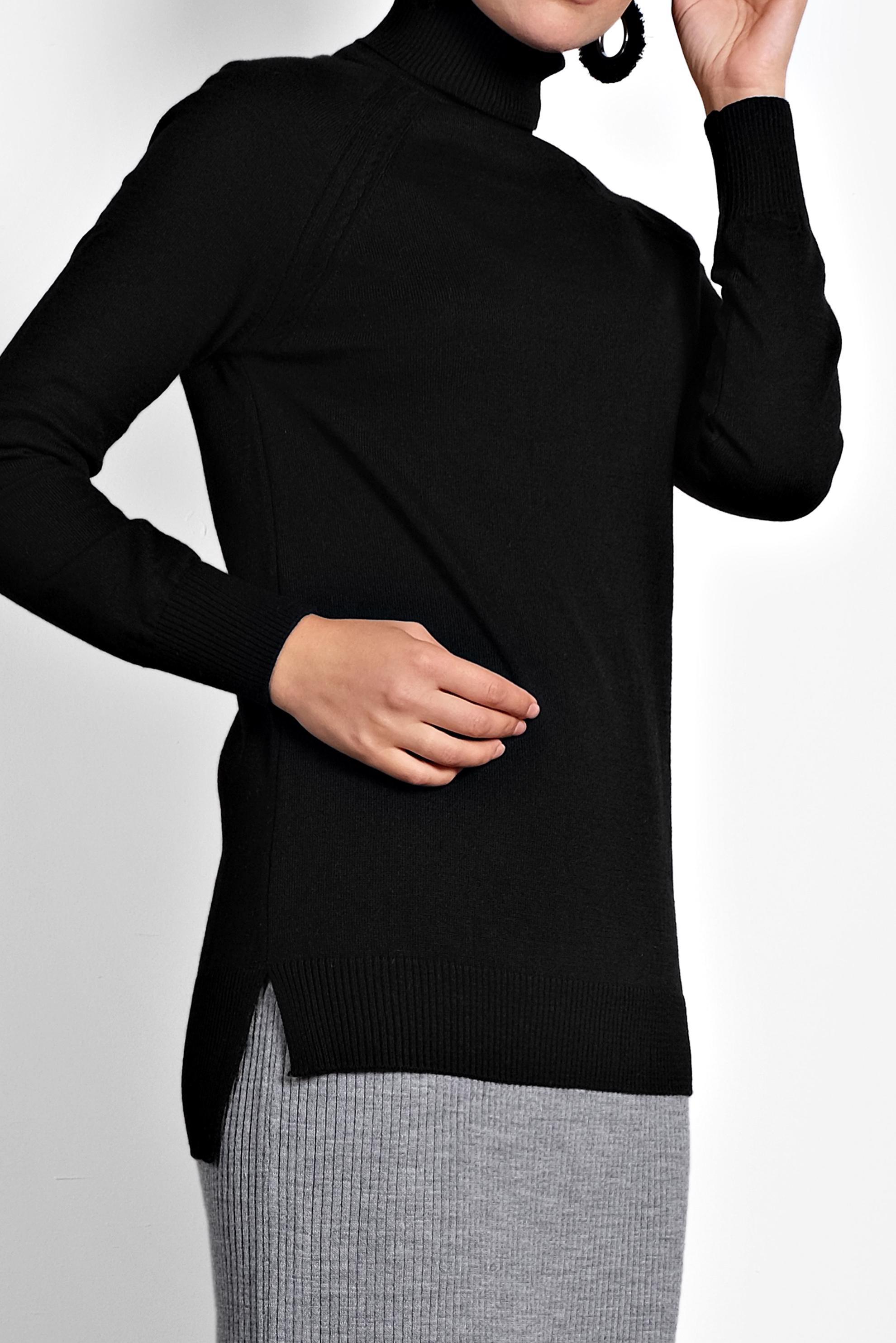 Tesettür giyim SİYAH BALIKÇI YAKA TRİKO KAZAK 40070 