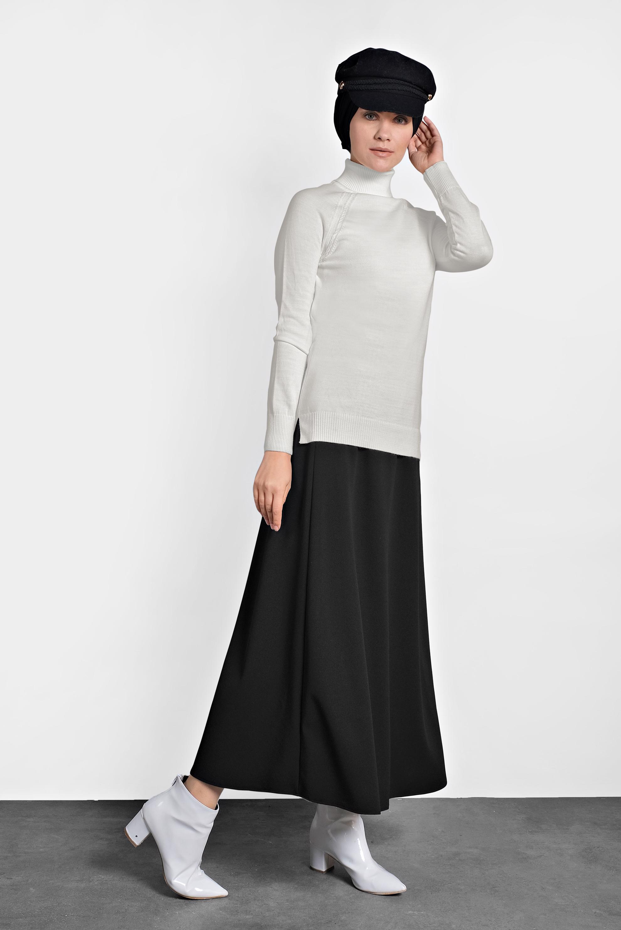 Tesettür giyim BEYAZ BALIKÇI YAKA TRİKO KAZAK 40070 