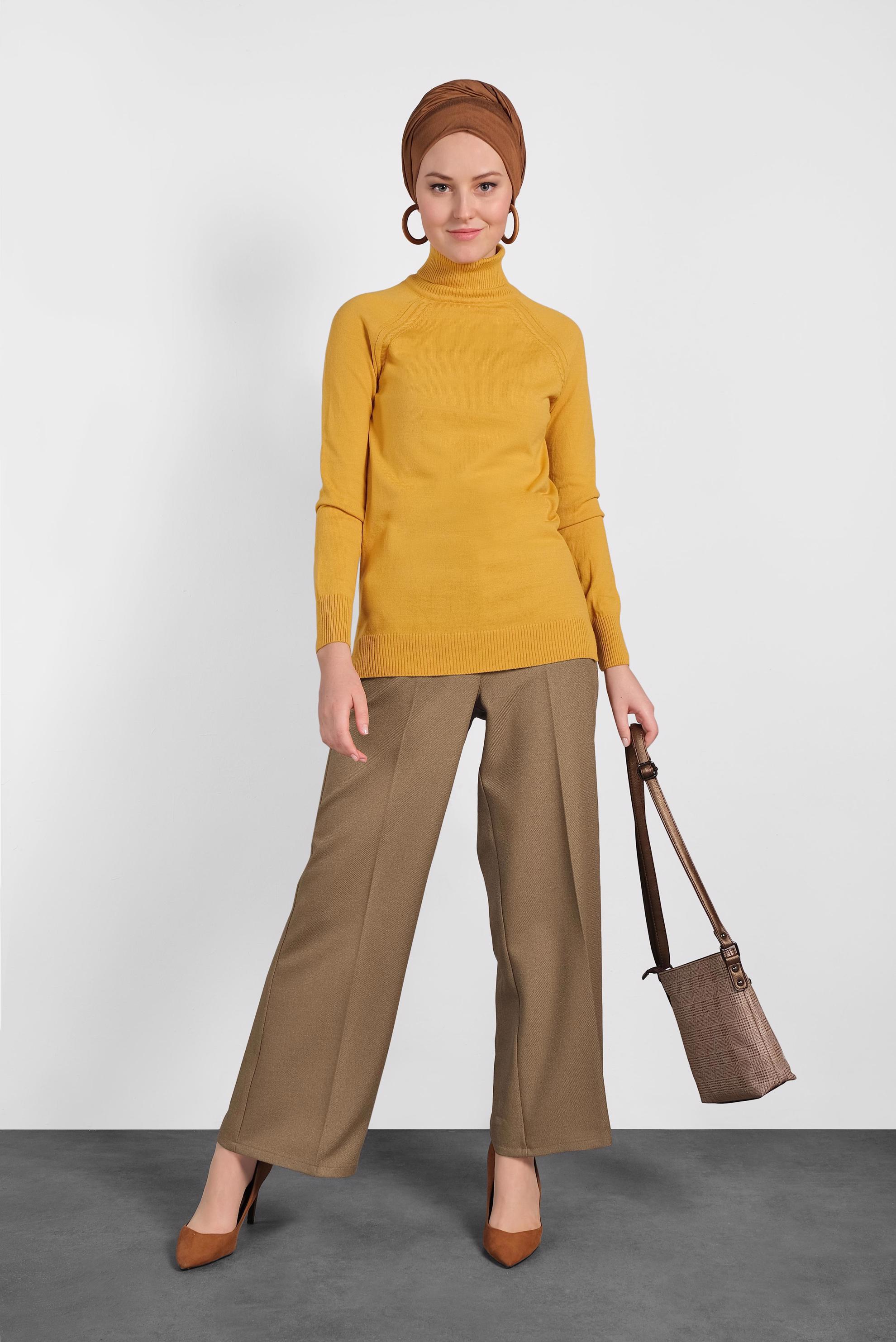 Tesettür giyim SARI BALIKÇI YAKA TRİKO KAZAK 40070 