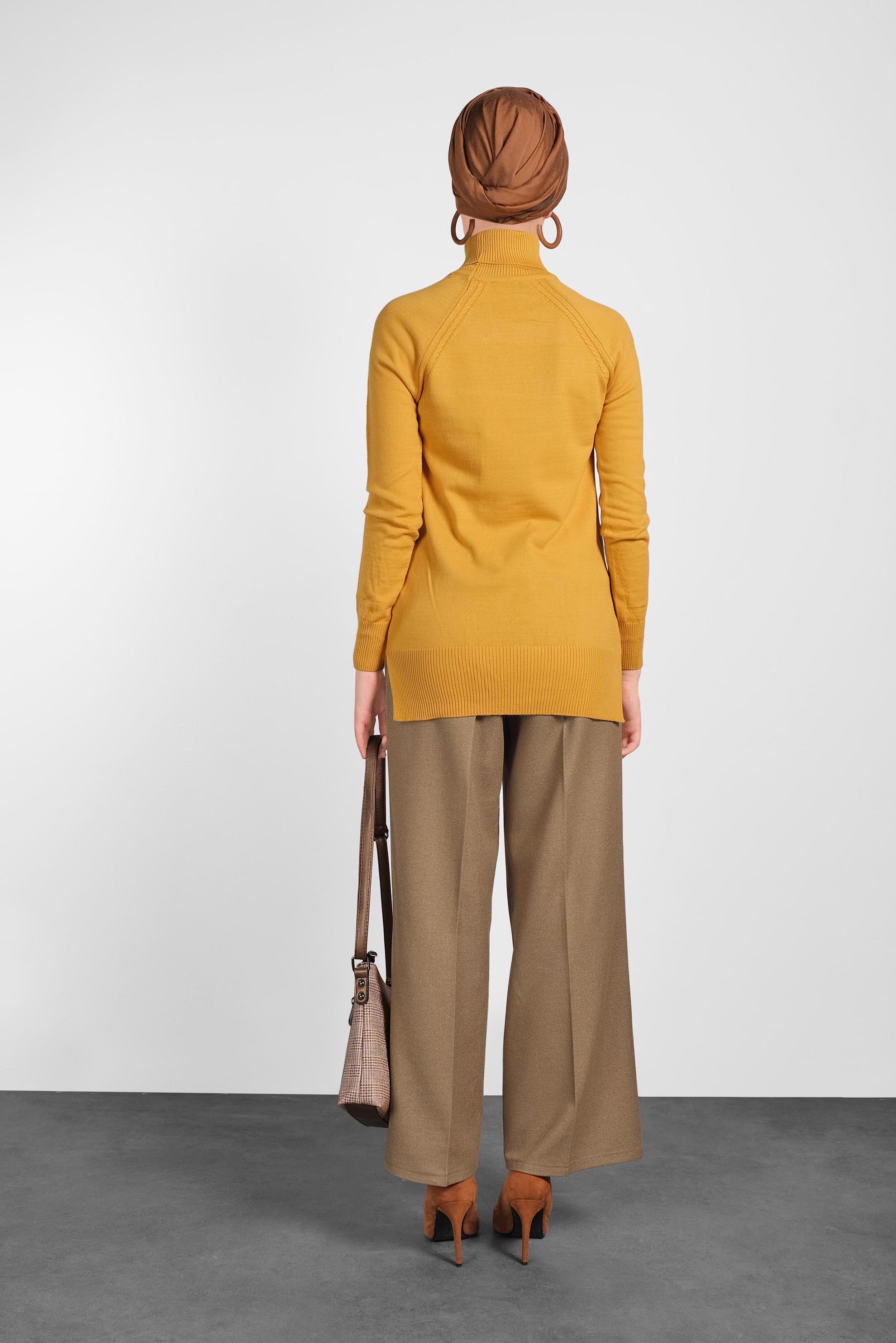 Tesettür giyim SARI BALIKÇI YAKA TRİKO KAZAK 40070 