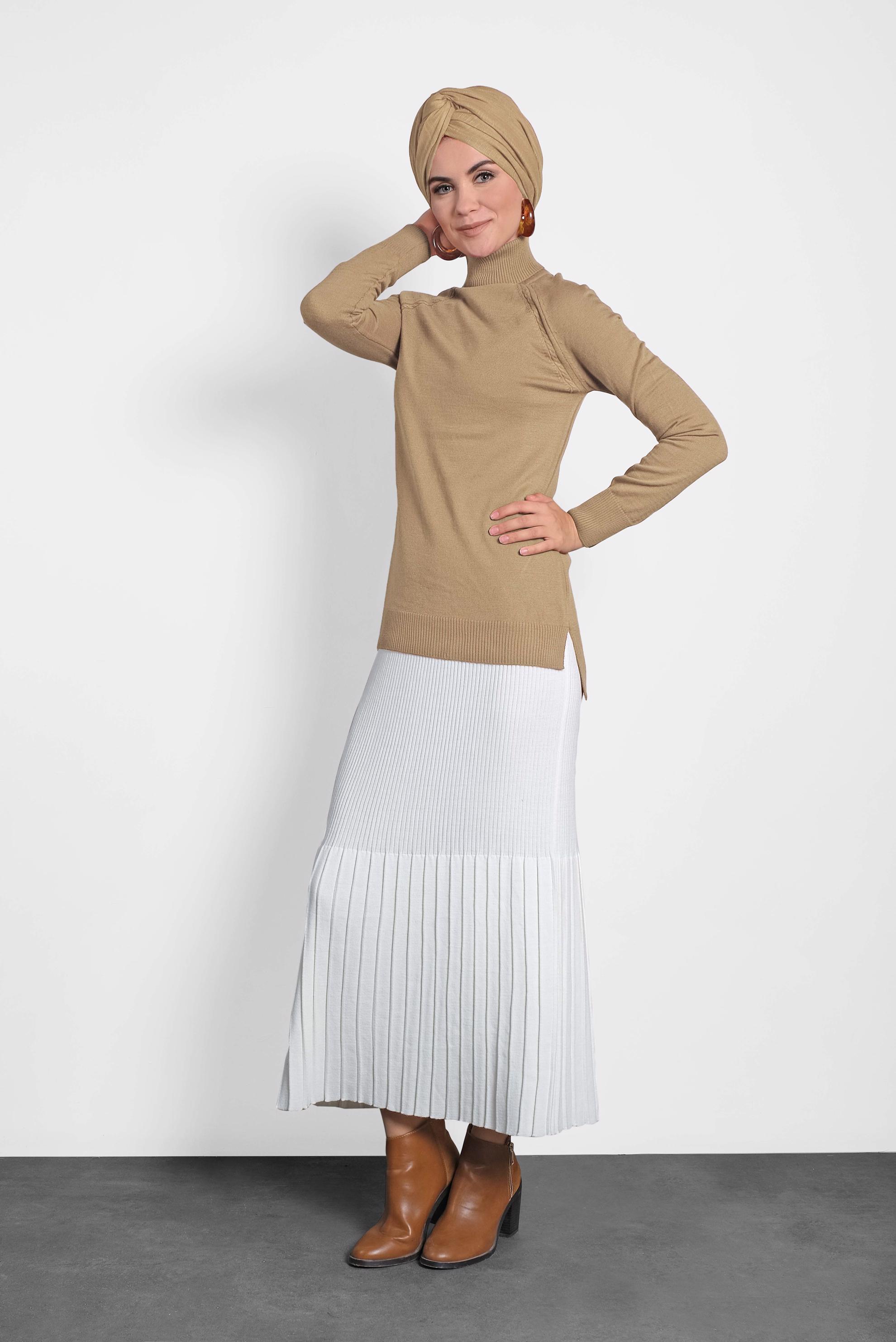 Tesettür giyim KAHVE BALIKÇI YAKA TRİKO KAZAK 40070 