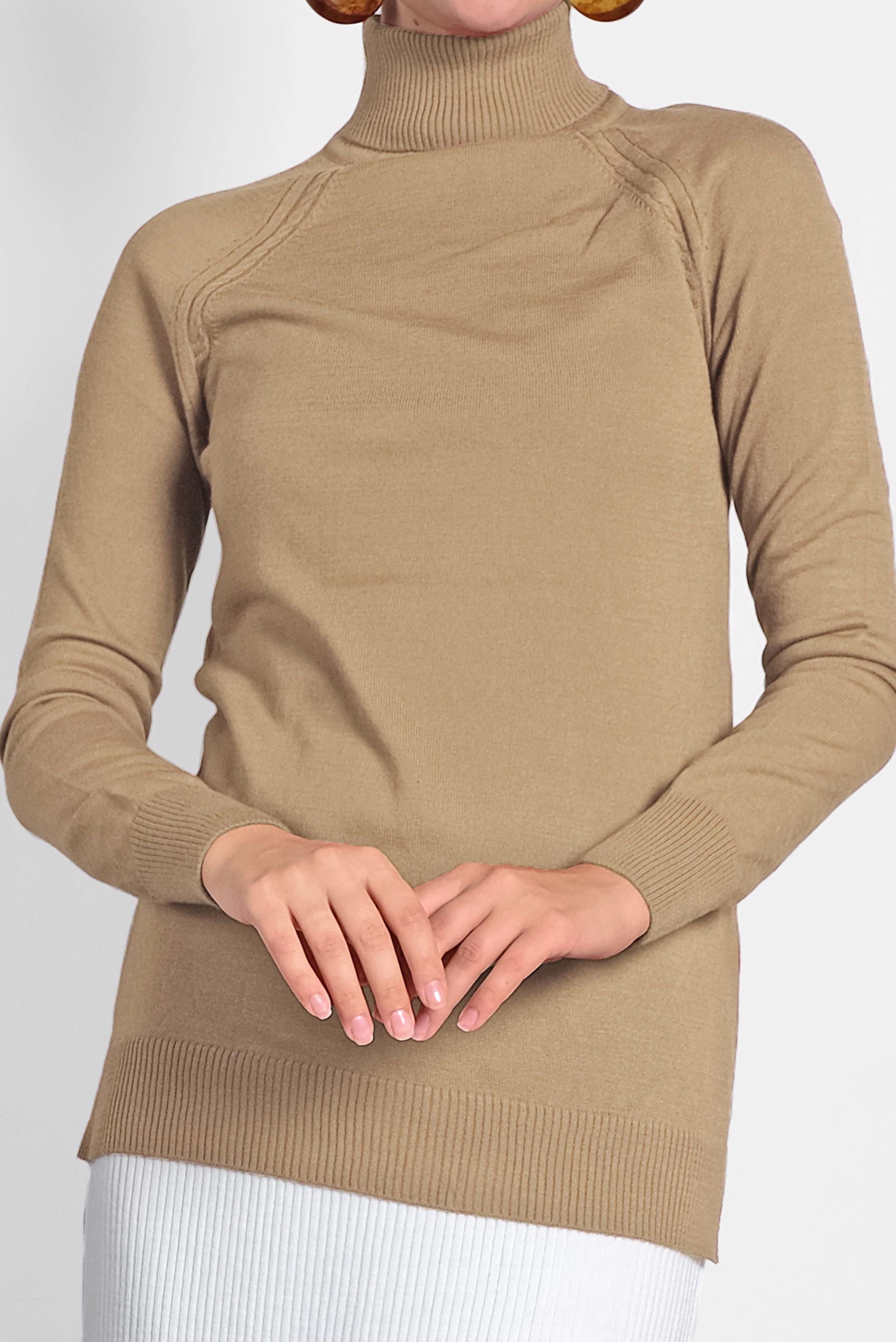 Tesettür giyim KAHVE BALIKÇI YAKA TRİKO KAZAK 40070 