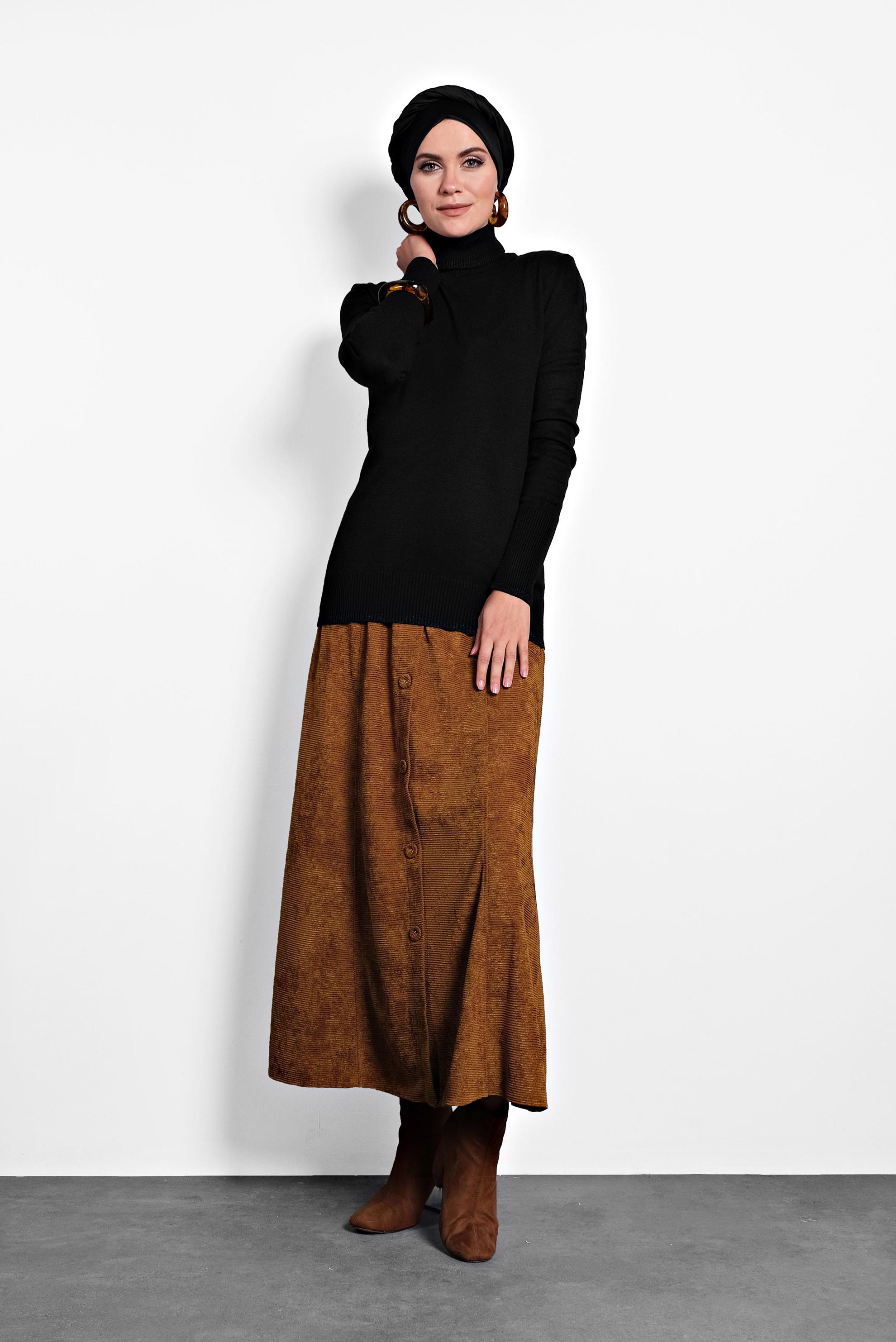 Tesettür giyim SİYAH BALIKÇI YAKA TRİKO KAZAK 40073