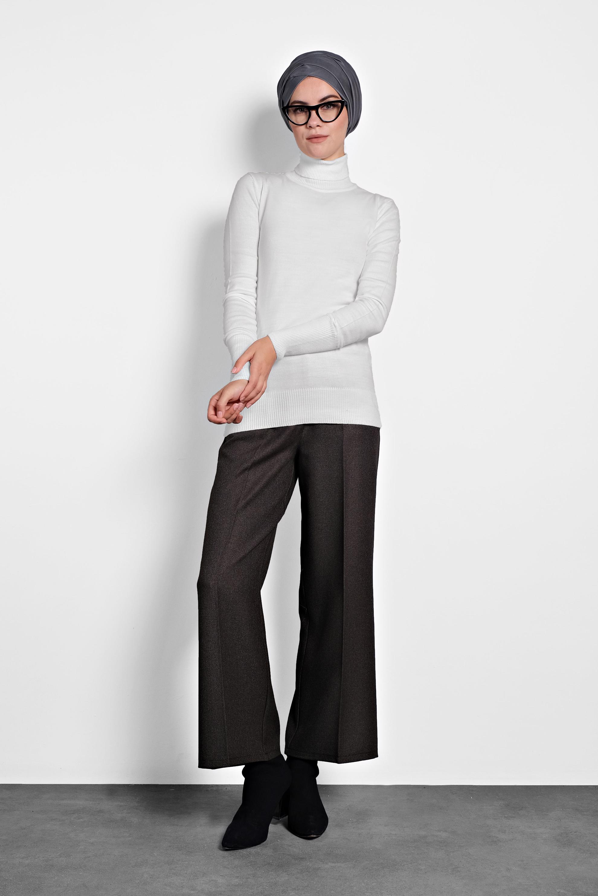 Tesettür giyim BEYAZ BALIKÇI YAKA TRİKO KAZAK 40073