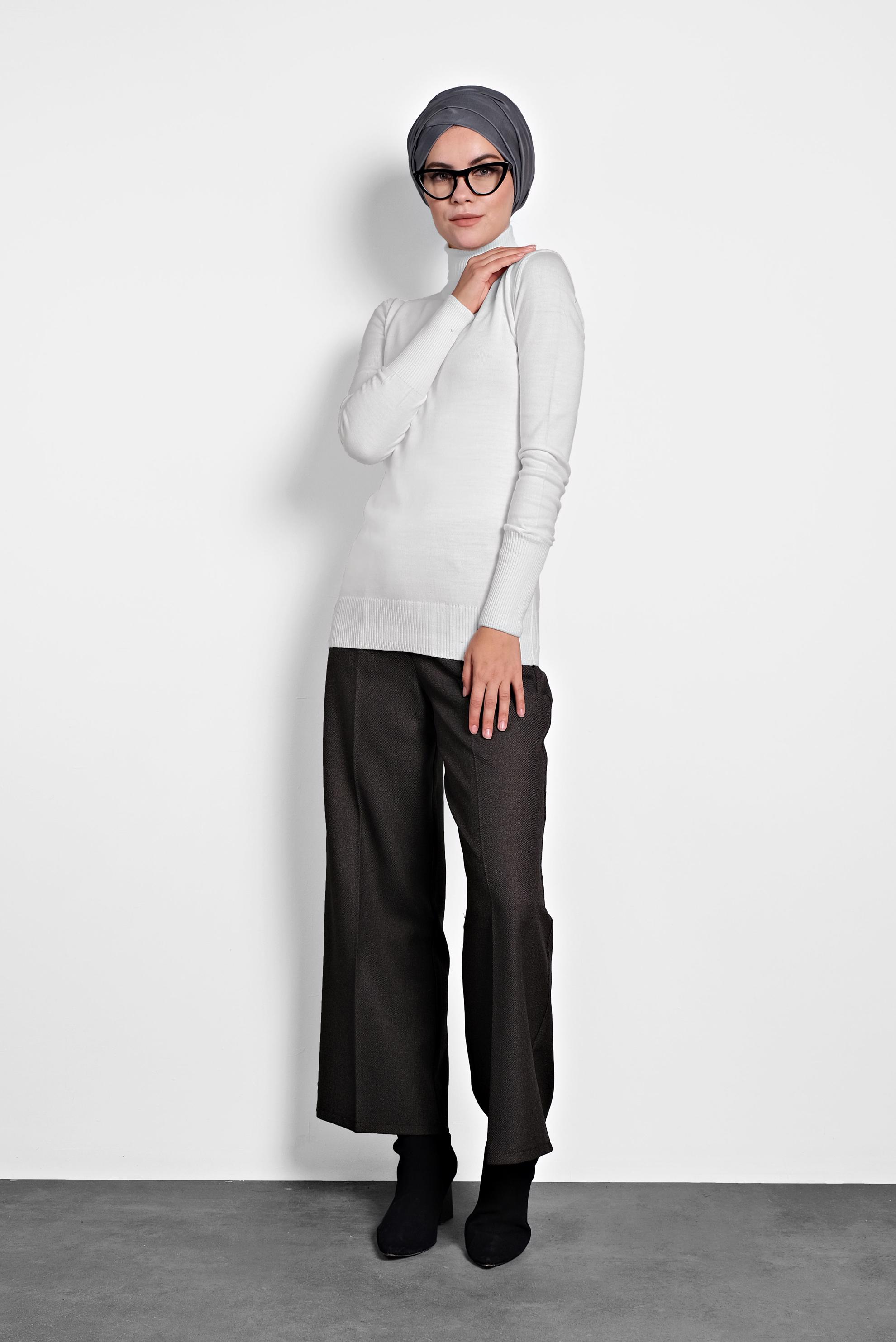 Tesettür giyim BEYAZ BALIKÇI YAKA TRİKO KAZAK 40073