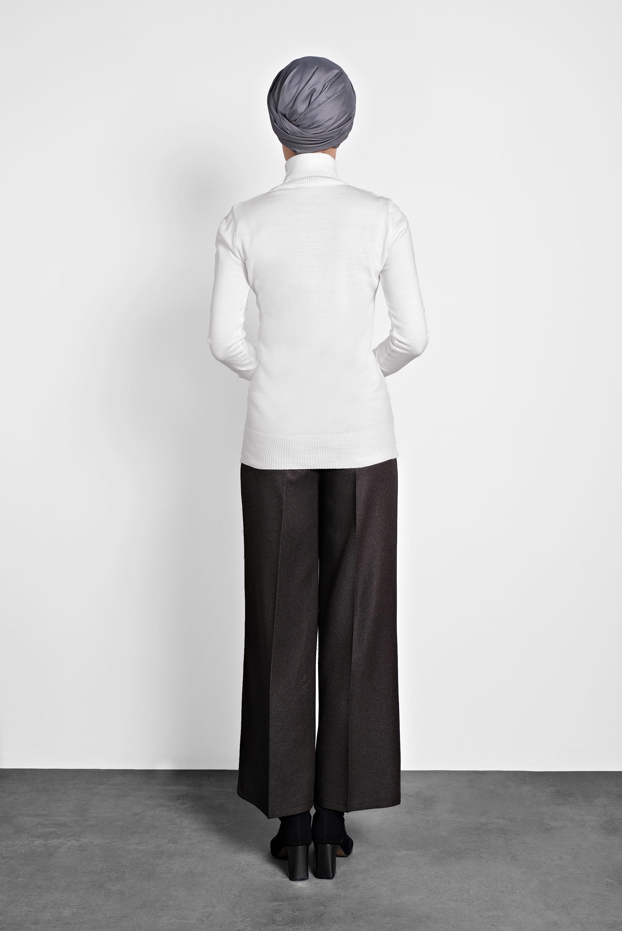 Tesettür giyim BEYAZ BALIKÇI YAKA TRİKO KAZAK 40073