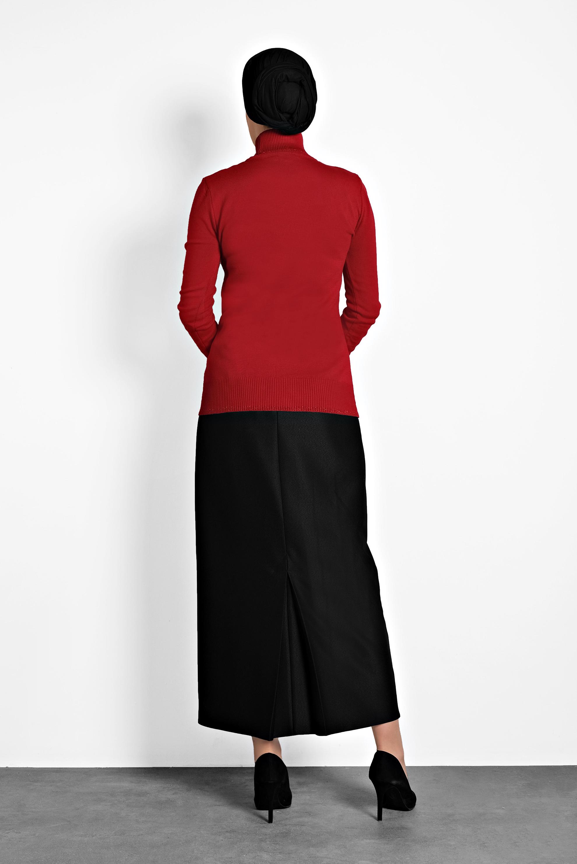 Tesettür giyim KIRMIZI BALIKÇI YAKA TRİKO KAZAK 40073