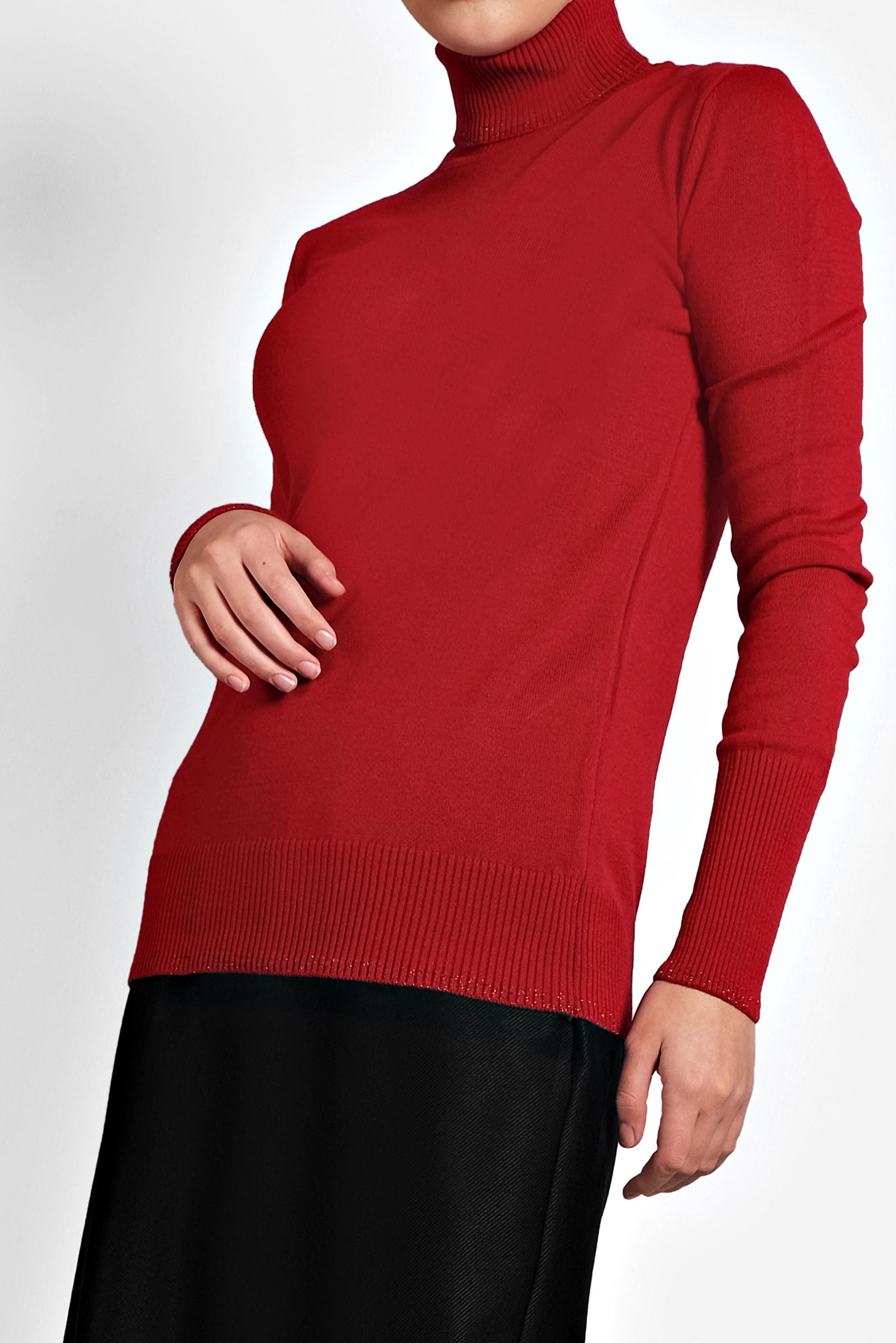 Tesettür giyim KIRMIZI BALIKÇI YAKA TRİKO KAZAK 40073